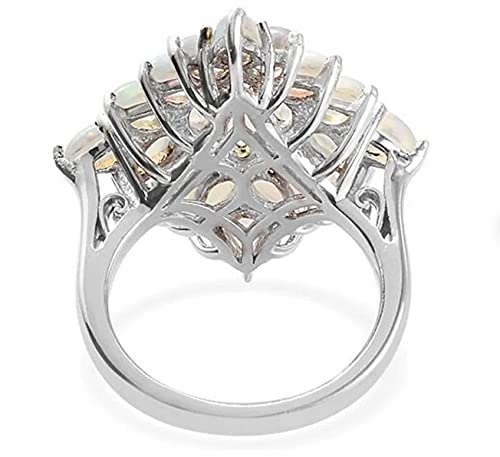 100% Natural Ethiopian Welo Opal Cluster Ring - Genuine Opal Gemstone Flower Ring - 925 Sterling Silver Wedding & Engagement Ring - Proposal Jewelry for Women - Perfect for Bridal, Anniversary & Special Occasions