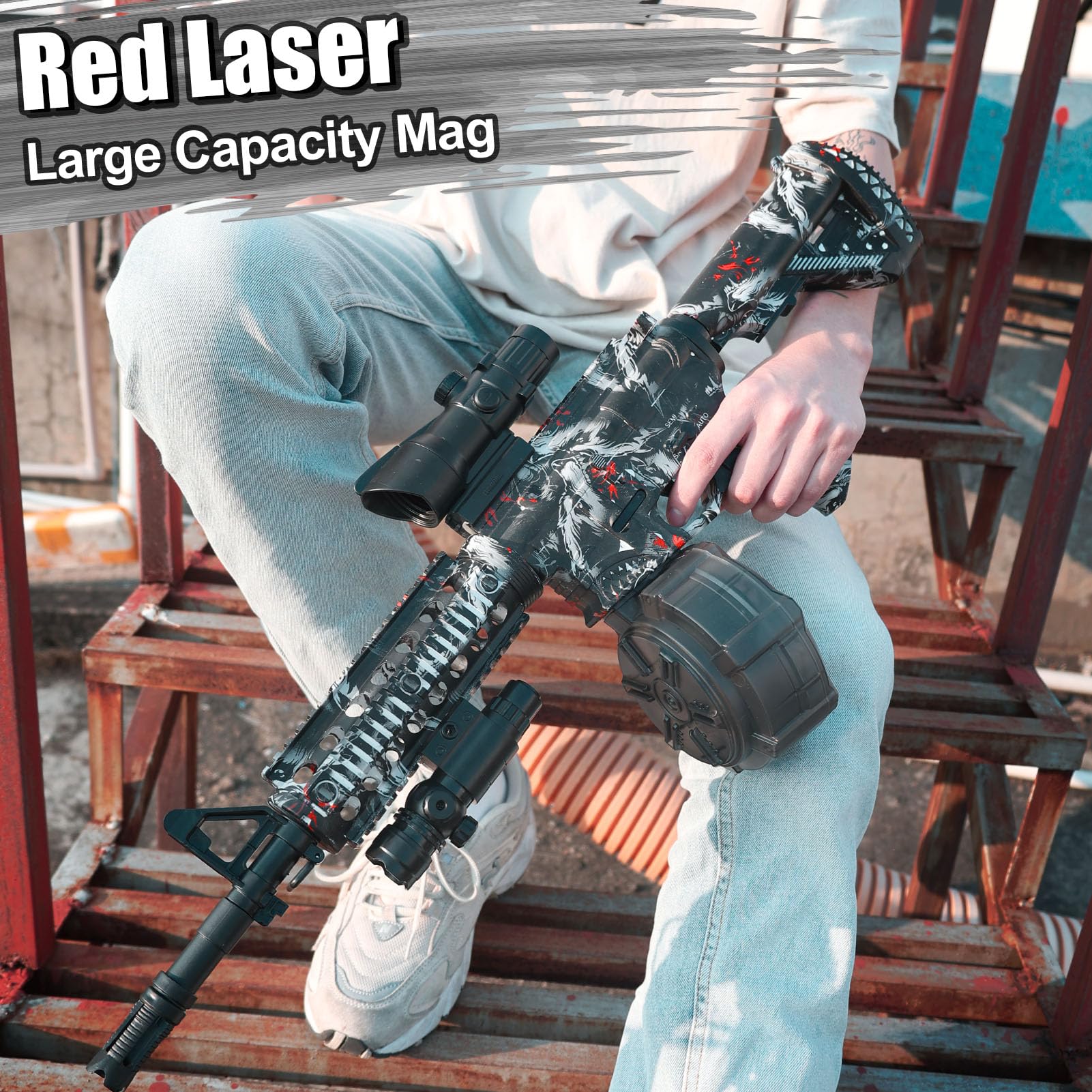 Electric Gel Ball Blaster Toy with 20,000 Gel Beads - Automatic Splatter Gun with Drum Magazine & Safety Goggles for Outdoor Team Battles and Backyard Target Shooting