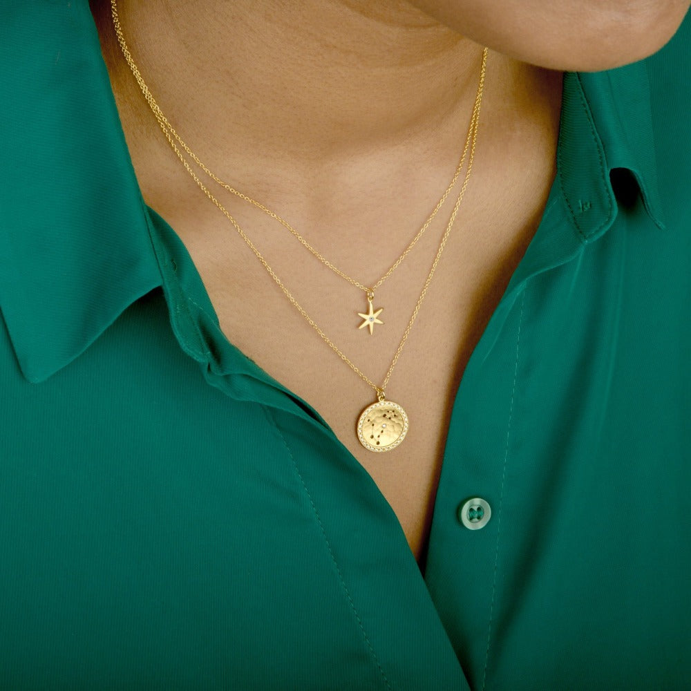 Diamond Center Star Necklace for Women - 14K Gold Plated Elegant Pendant Jewelry Gift for Birthday, Anniversary & Valentine's Day | Perfect for Parties, Date Nights & Special Occasions