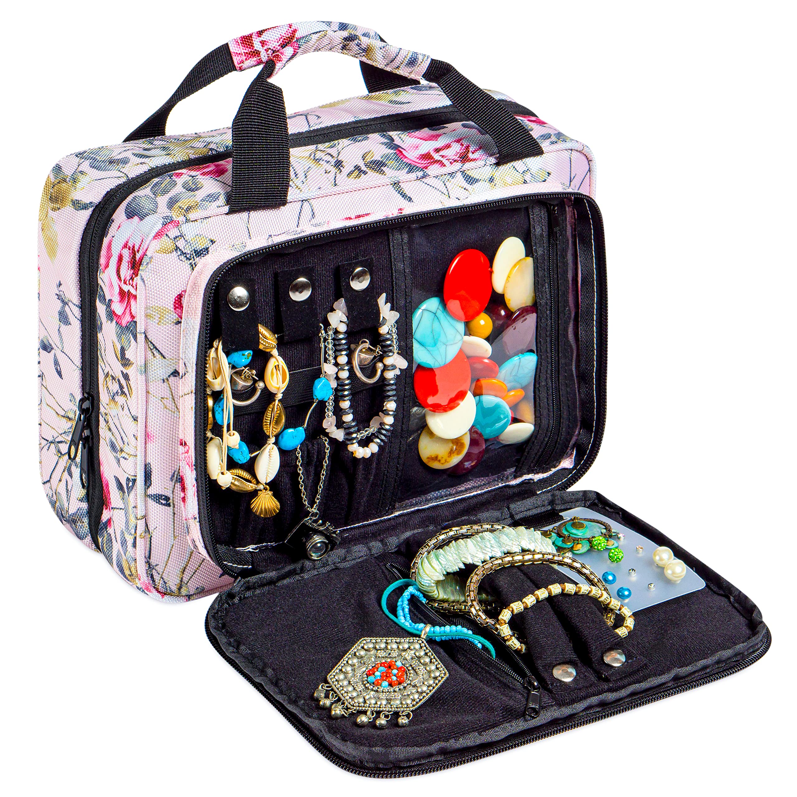 Large Hanging Travel Cosmetic Bag for Women - Waterproof Makeup Organizer with Multiple Pockets, Perfect for Toiletries & Beauty Essentials (Spring Roses Design) - Ideal for Vacation, Business Trips & Gym Use