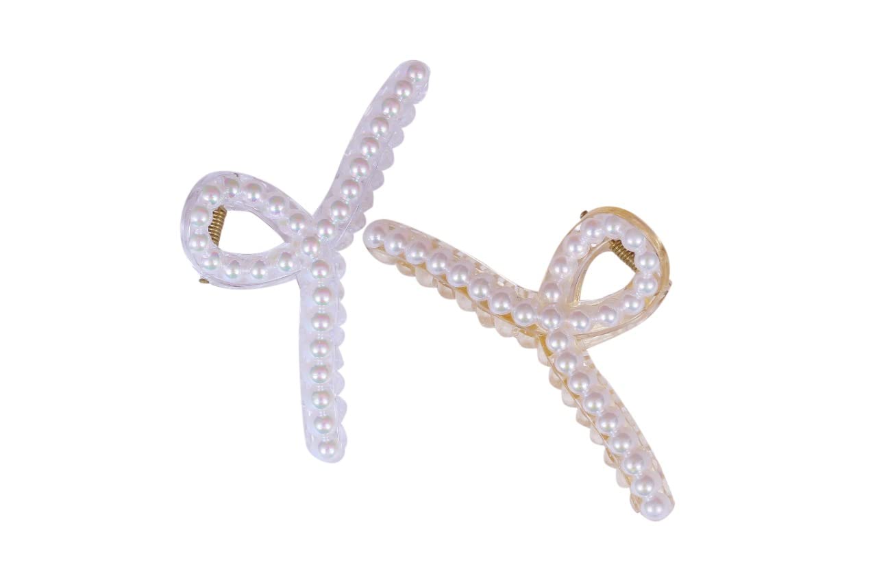 DENICRAAS Pearl Knot Hair Clips for Women - Strong Hold Jaw Clips, Non-Slip Barrettes Hair Accessories for Women, Girls, Daughter & Girlfriend - Perfect for Birthday Gifts, Business Events & Everyday Styling