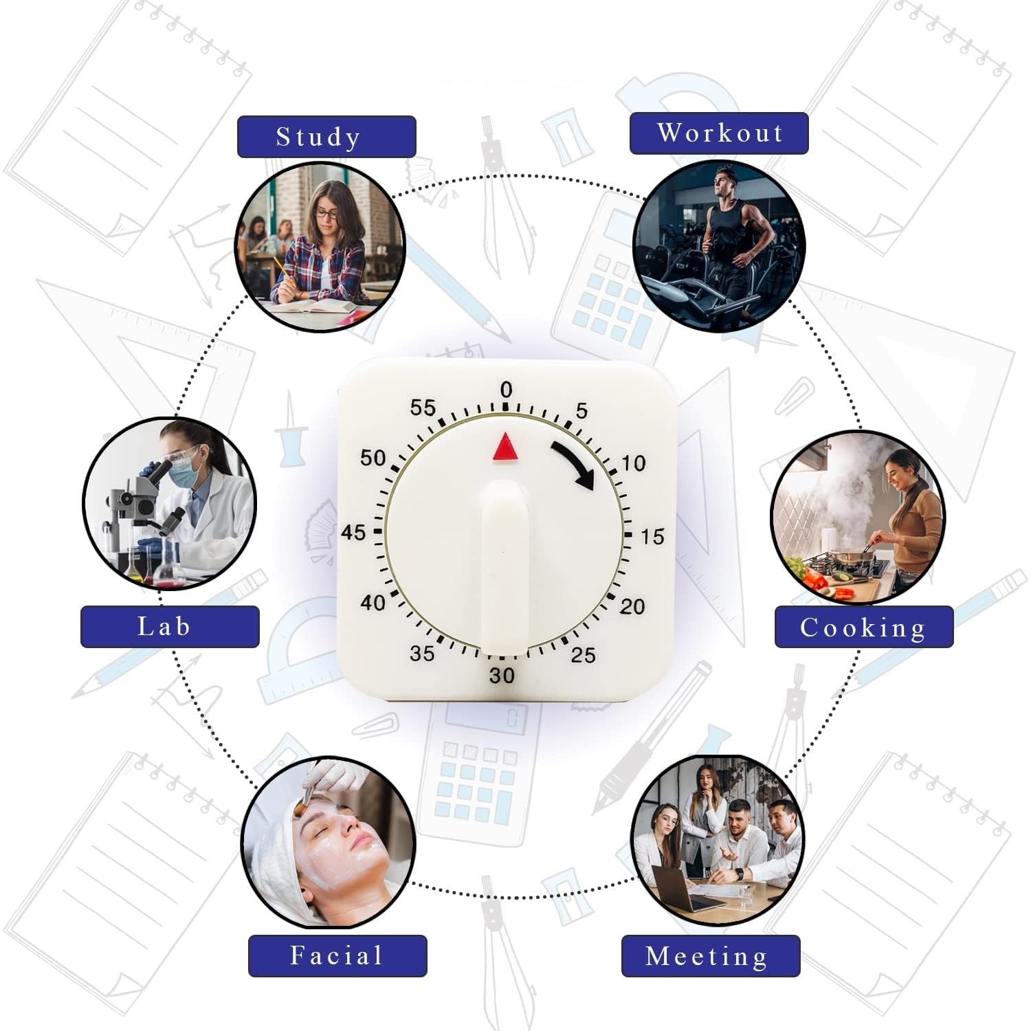 JUSTAKEIT 60-Minute Mechanical Kitchen Timer - Loud Alarm, Manual Countdown Clock for Baking, Cooking & Study - Perfect for Home, Office & Classroom Use