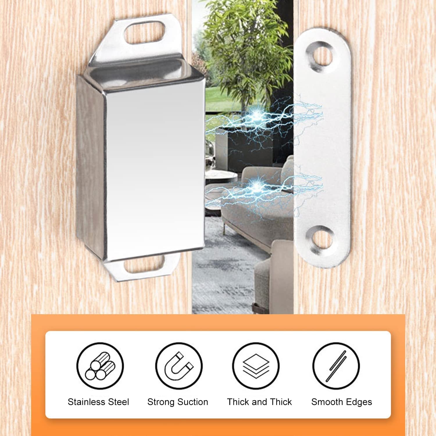 **MroMax Magnetic Door Catch Latch - 2PCS Silver Metal Closet & Wardrobe Stopper Holder (1.85