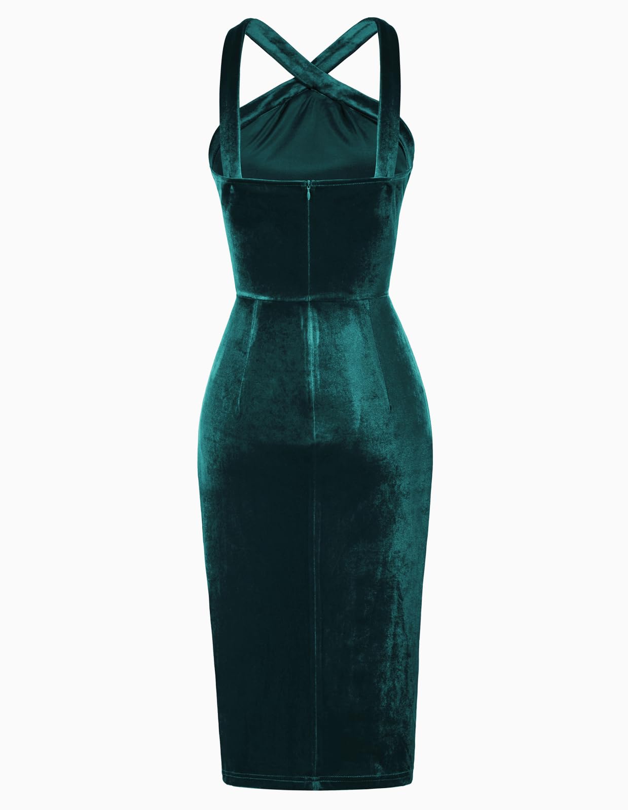 Belle Poque Women's Velvet Halter Neck Midi Dress with Slit - Elegant Formal Cocktail Dress for Parties, Weddings & Evening Events