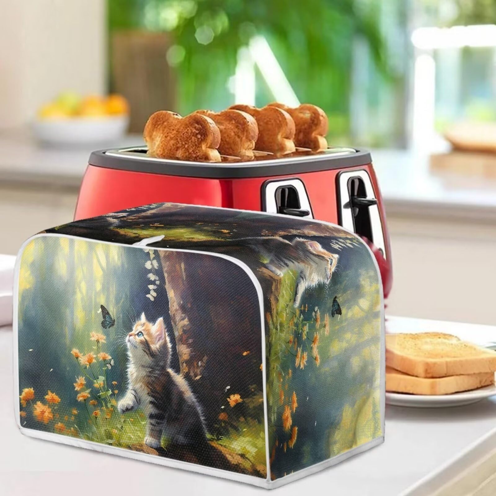 Cat Butterfly Toaster Cover - Anti-Dust & Fingerproof Kitchen Appliance Protector, Cute Microwave & Oven Decor Accessory for Stylish Kitchen Organization