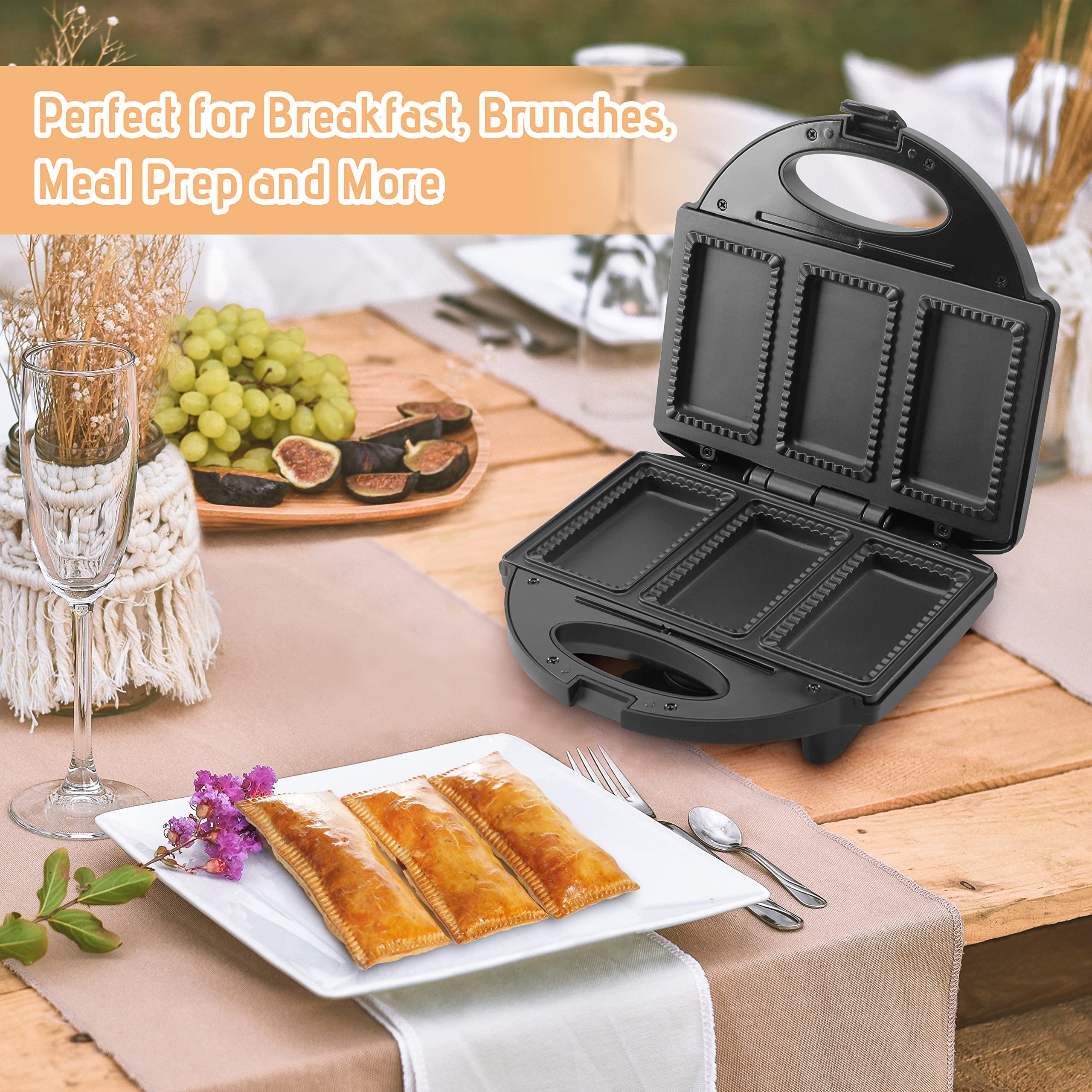 Electric Mini Pocket Pie Maker Machine with Crust Cutter - Non-Stick Pie Iron Press for Hot Pockets, Pizza Pockets & Grilled Cheese - Perfect for Home, Camping & Quick Snacks
