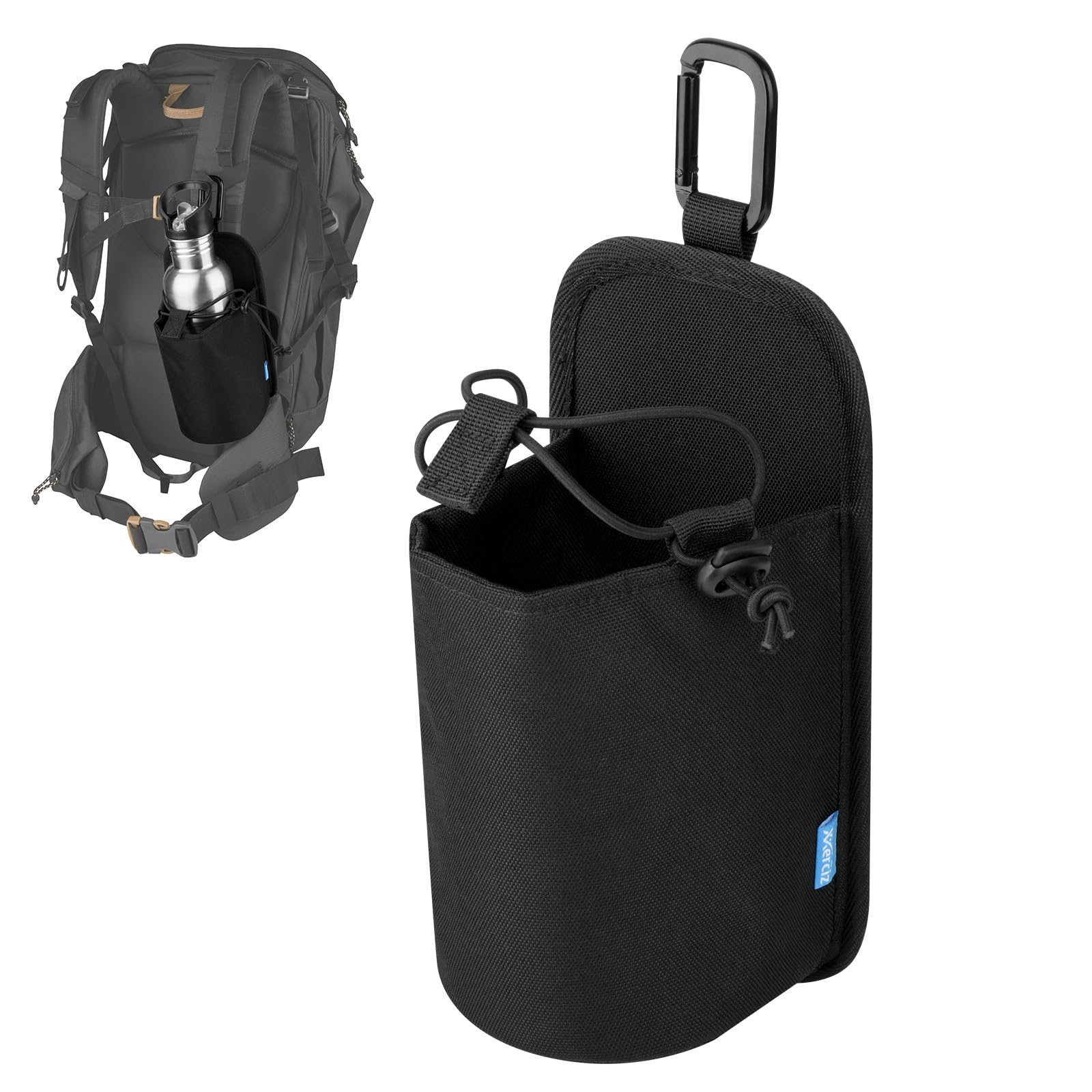 Xxerciz Nylon Water Bottle Holder for Backpack Shoulder Strap - Adjustable Drawstring Pouch with Carabiner Clip | Portable Hydration Accessory for Hiking, Camping & Outdoor Adventures