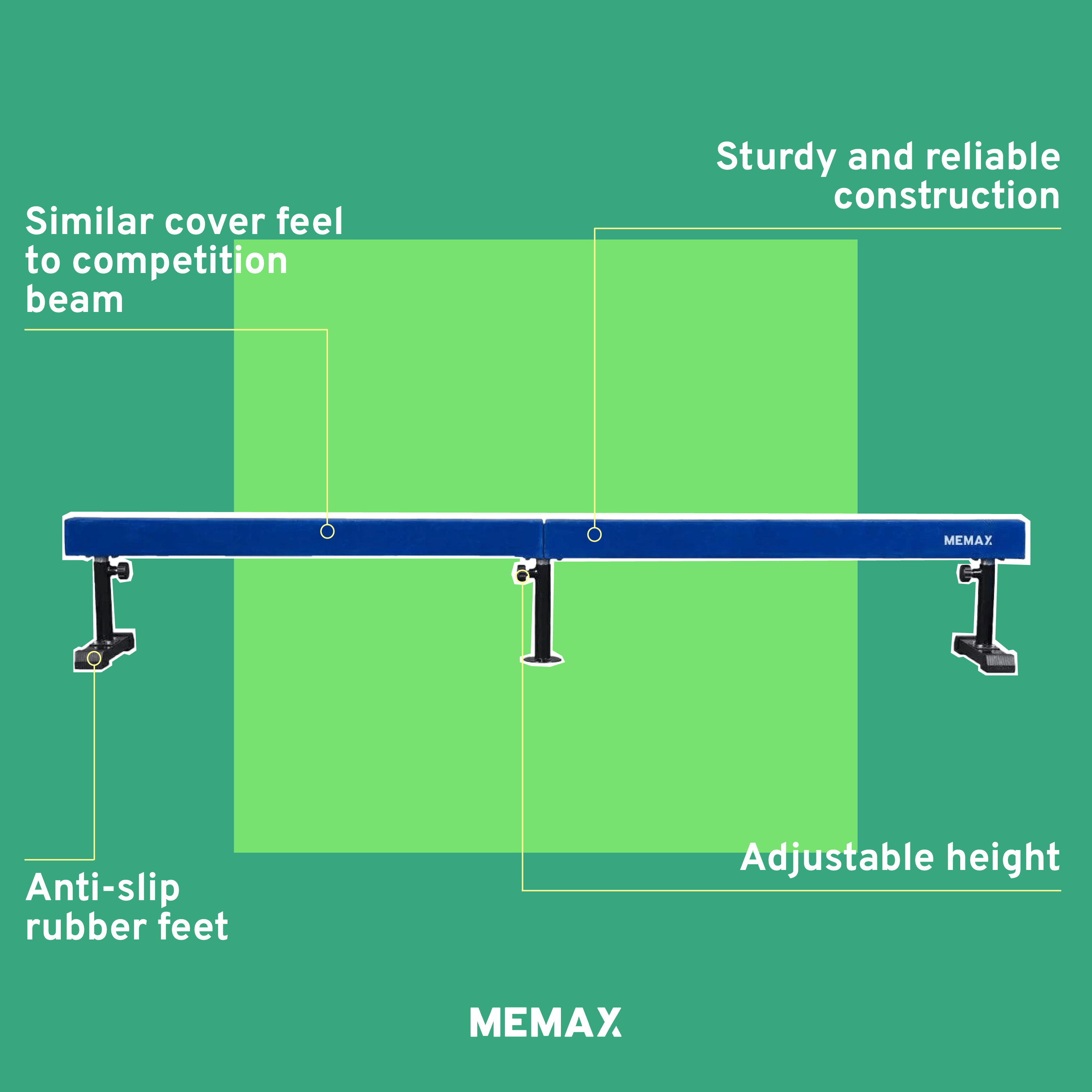 MEMAX 3M Adjustable Gymnastics Balance Beam for Kids - Portable Training Equipment for Home, Gym & Competition Practice