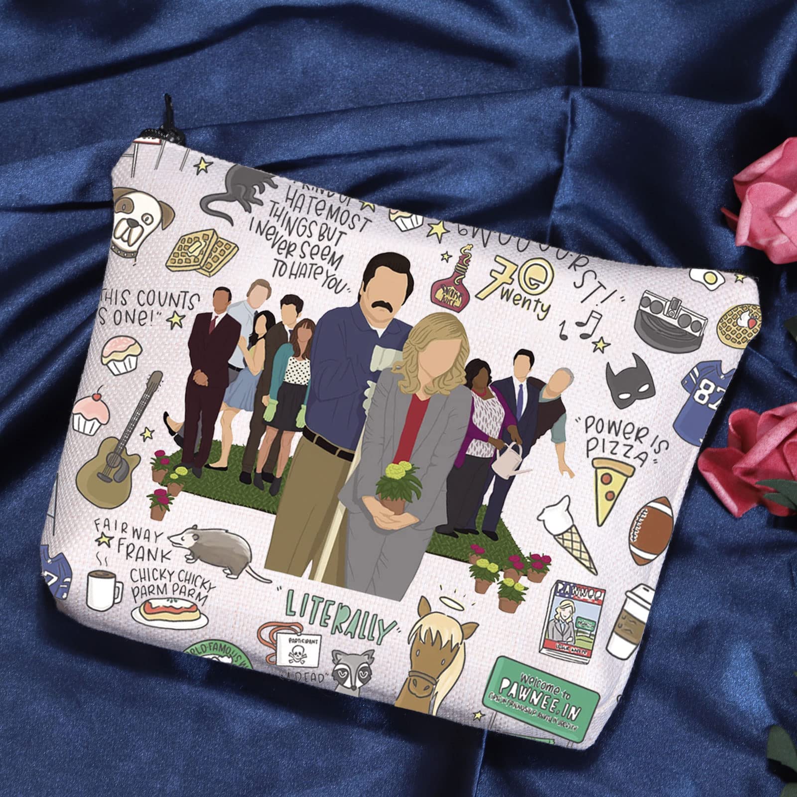 POFULL Parks and Recreation Inspired Makeup Bag - TV Show Themed Cosmetic Pouch for Fans - Perfect Gift for Parks and Rec Lovers (Use for Travel, Gym, or Daily Makeup Storage)