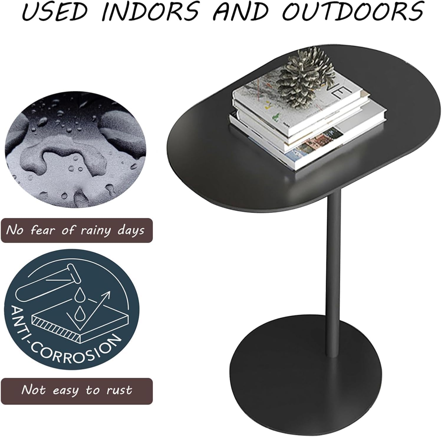 Modern Metal C-Shaped End Table - Slim Sofa Side Table with Snack Tray for Living Room, Bedroom, Cafe & Balcony | Perfect for TV Snacking, Reading & Small Space Decor