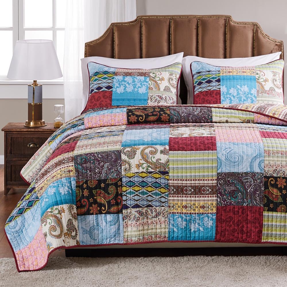 Bohemian Dream Quilt Set King/California King - 3 Piece Boho Chic Bedding Set for Cozy Bedroom Decor | Perfect for Master Bedroom, Guest Room & Bohemian Style Homes