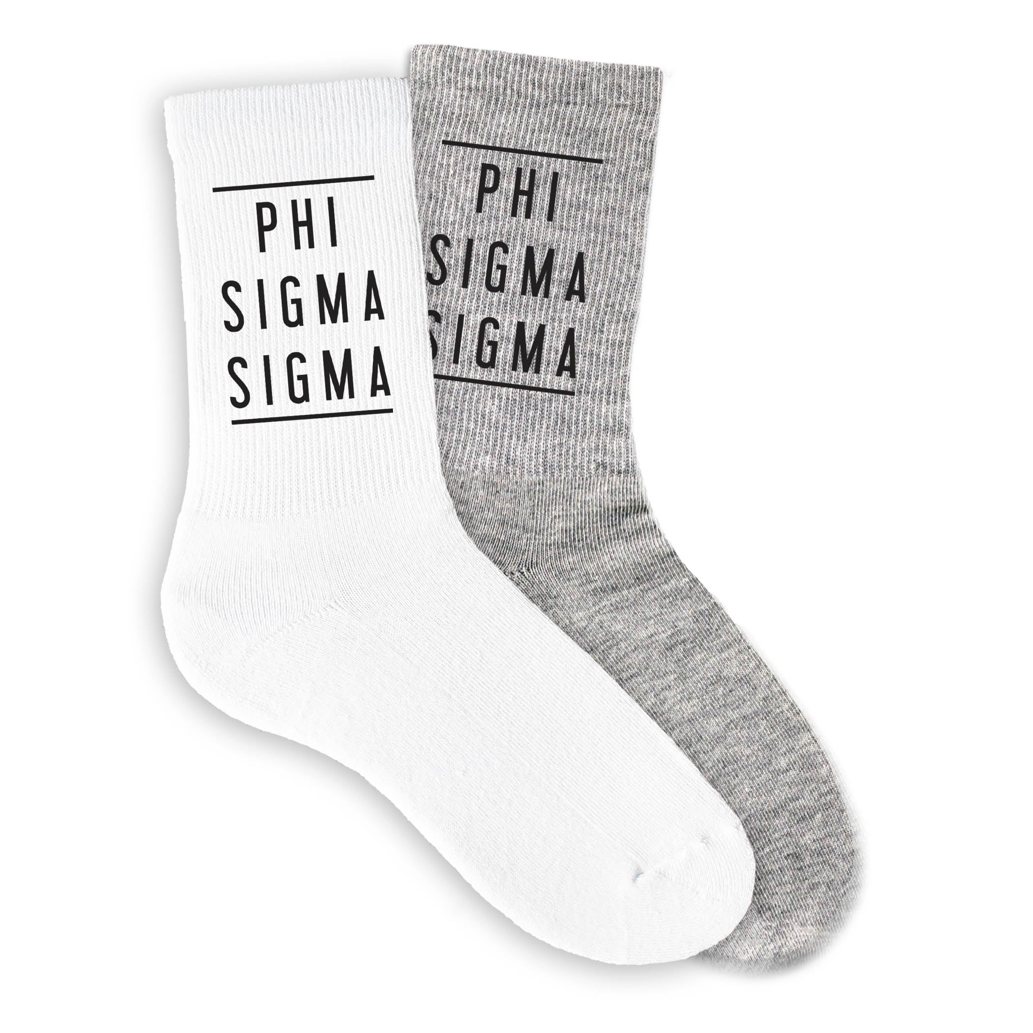 Sorority Name Printed Black White Ladies Crew Socks - Comfortable Cotton Socks for College, Greek Life, and Everyday Wear