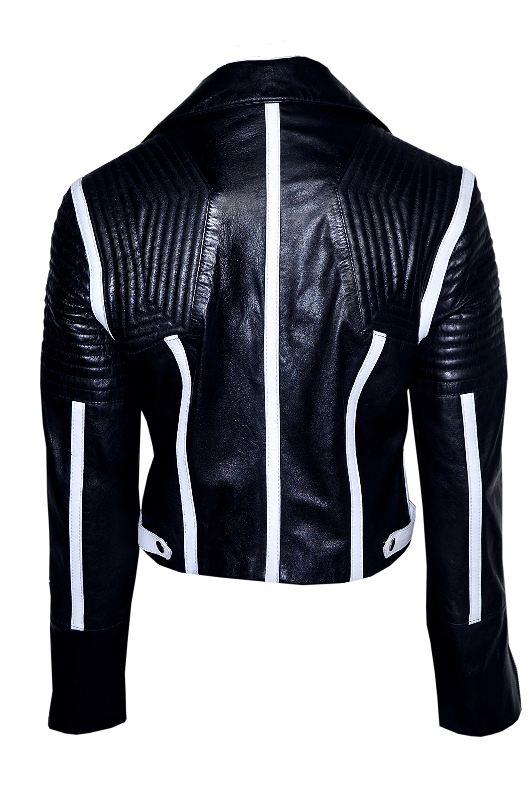 Stylish Black & White Padded Biker Jacket for Women - Soft Gothic Leather Motorcycle Jacket 6027 | Perfect for Riding, Night Out & Streetwear Fashion
