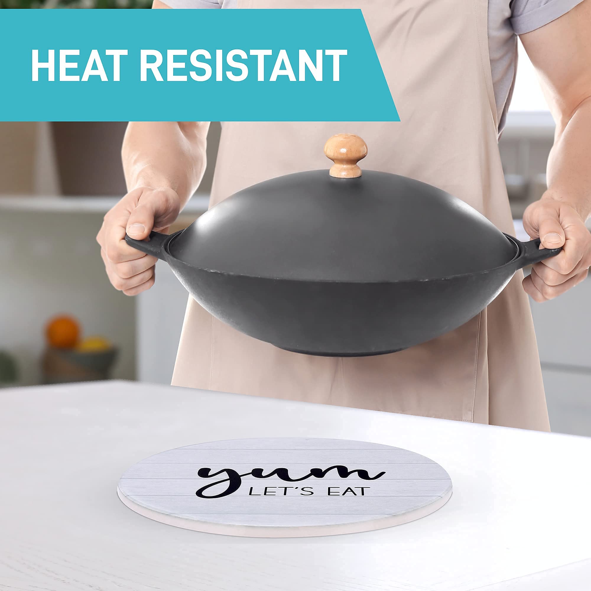Farmhouse Style Ceramic Hot Pads Set of 2 - Heat Resistant Kitchen Trivets for Hot Pots & Pans - Perfect for Dining Tables, Countertops & Outdoor BBQ Use