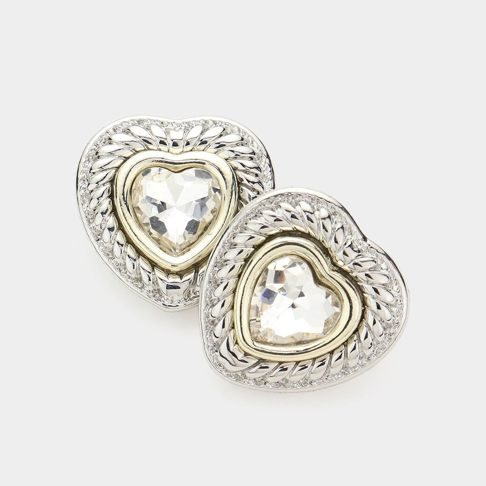 Silver Heart Stone Pointed Stud Earrings for Women - Dainty & Elegant Jewelry Gift for Valentine's Day, Anniversary or Everyday Wear