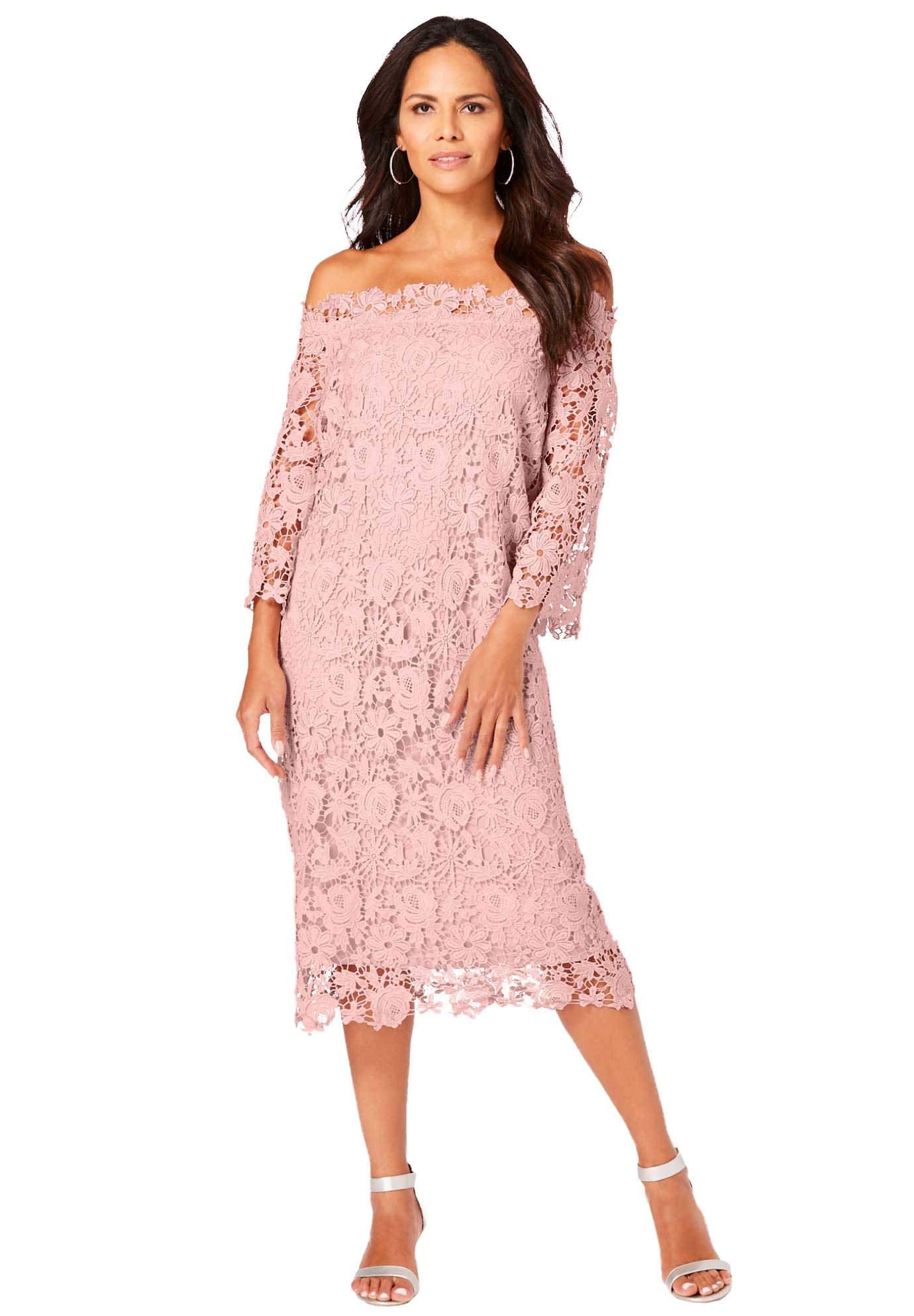 Romantic Plus Size Off Shoulder Lace Dress for Women - Elegant Floral Embroidered Party Gown for Weddings, Date Nights & Special Occasions