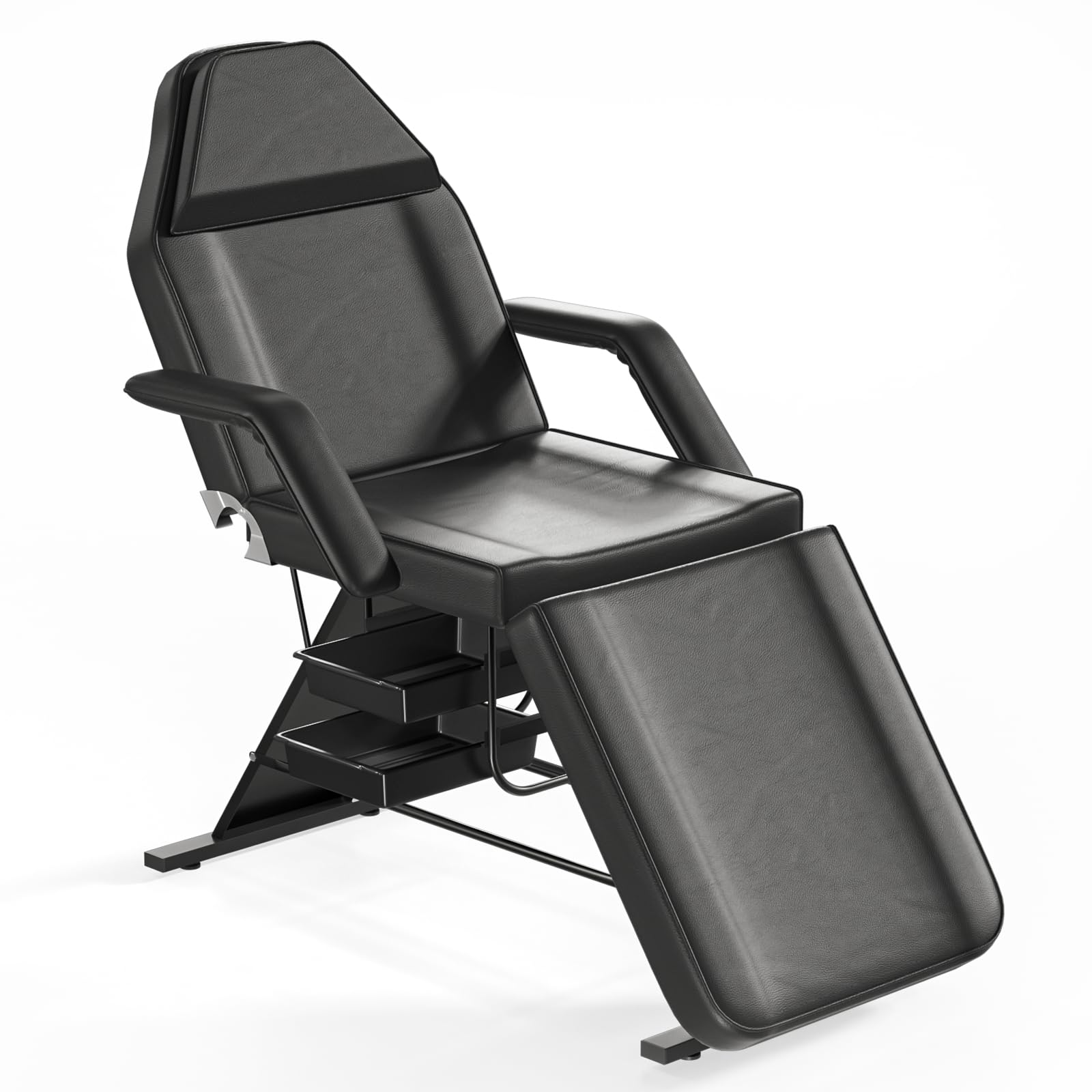 Professional 3-Section Adjustable Tattoo Bed & Facial Spa Chair for Estheticians - Heavy Duty 440lbs Capacity Massage Table with Storage Baskets - Perfect for Tattoo Parlors, Beauty Salons & Lash Studios (Black)
