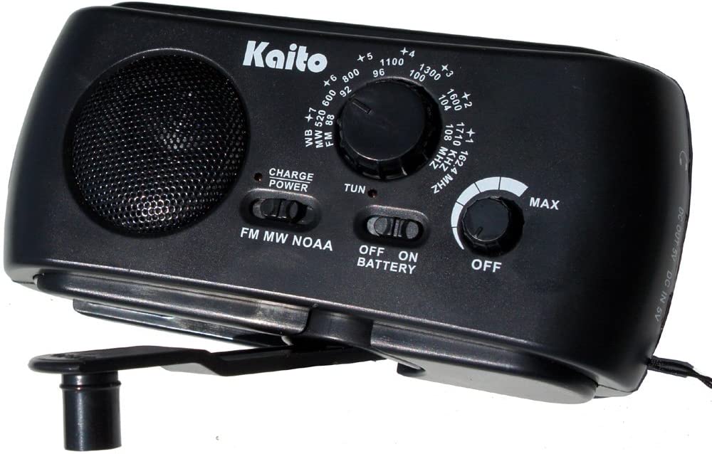 Kaito KA332W Portable Emergency Radio with Hand Crank & Solar Power - AM/FM/NOAA Weather Band - Black - Perfect for Camping, Hiking, and Power Outages