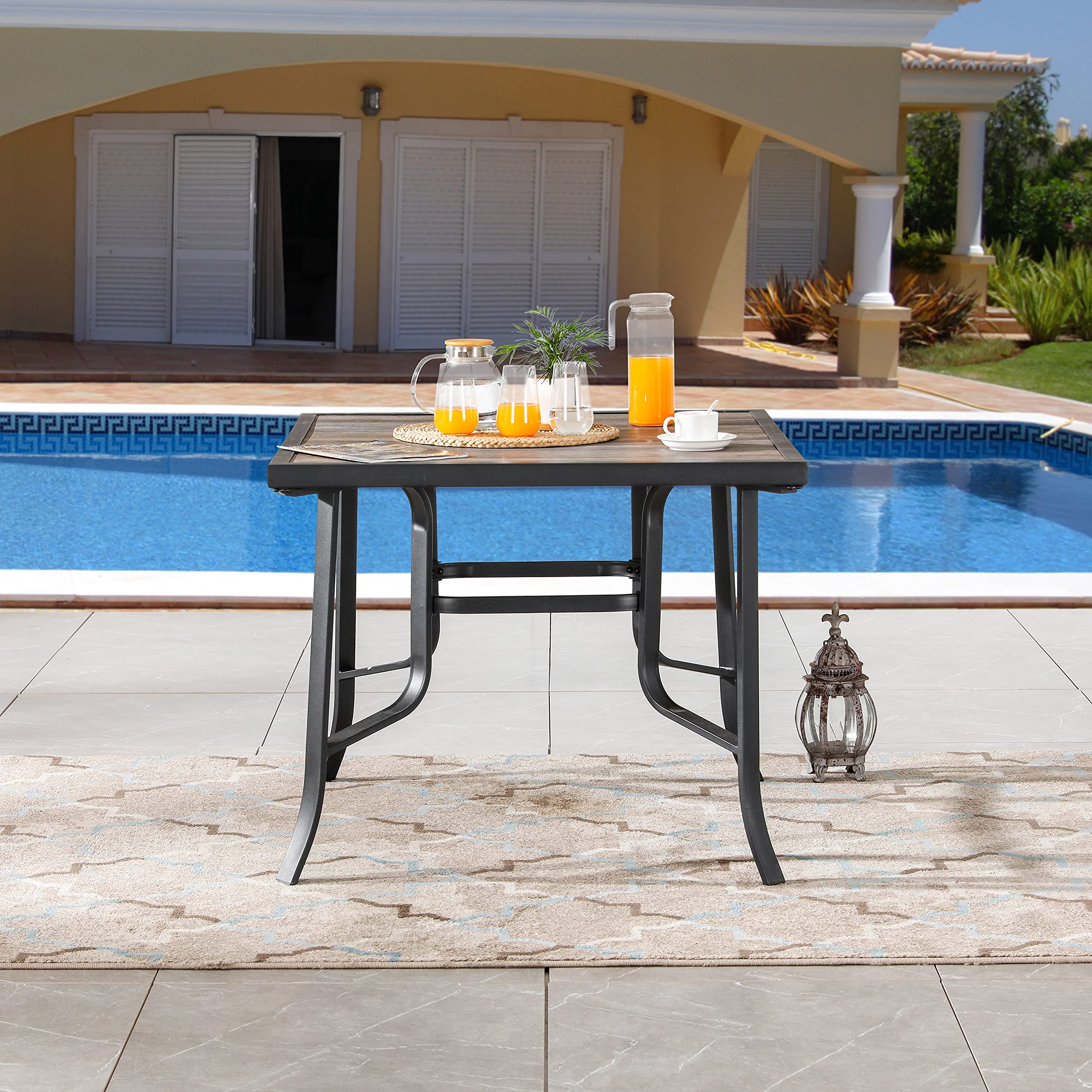 LOKATSE HOME Outdoor Patio Dining Bistro Square Table - Steel Frame & DPC Top - Weatherproof Black - Perfect for Garden, Backyard, and Restaurant Outdoor Seating
