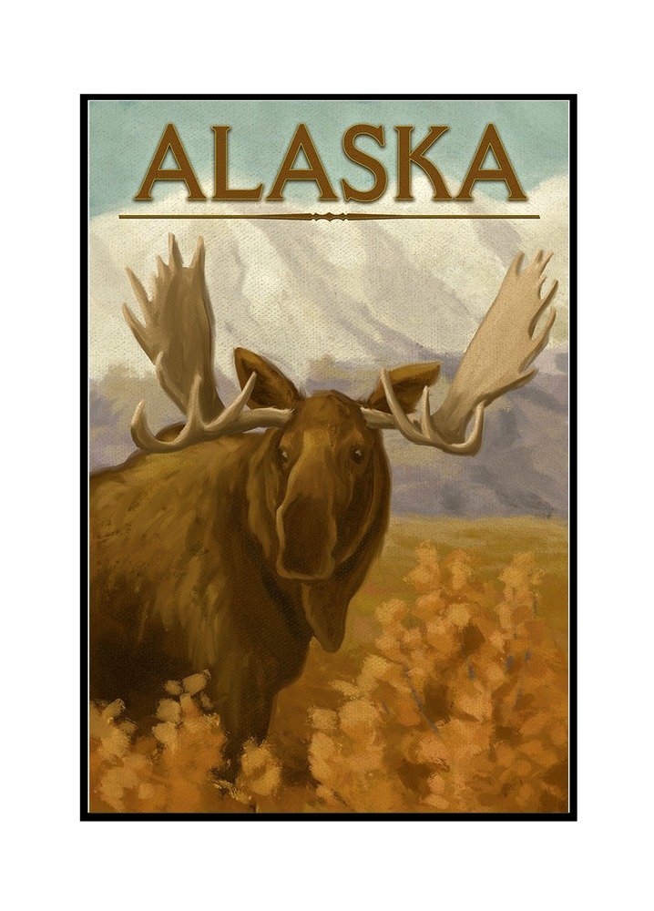 Alaska Moose Oil Painting - 24x36 Framed Gallery Wrapped Stretched Canvas Wall Art - Perfect for Living Room, Bedroom & Office Decor