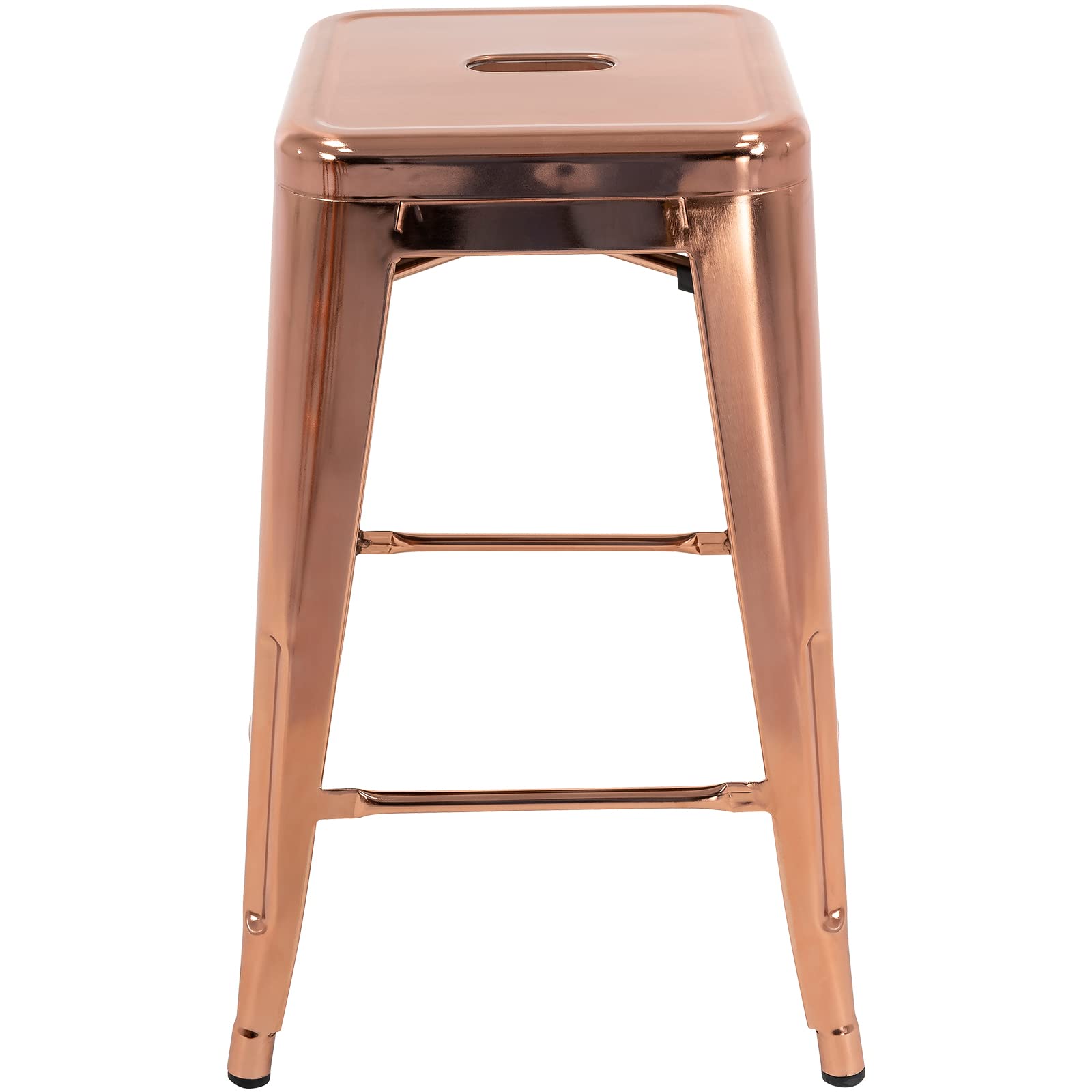 24 Inch Metal Bar Stools Set of 4 - Counter Height Backless Bar Chairs for Kitchen, Dining & Patio - Indoor/Outdoor Use - Modern Rose Gold Stools for Home & Commercial Spaces