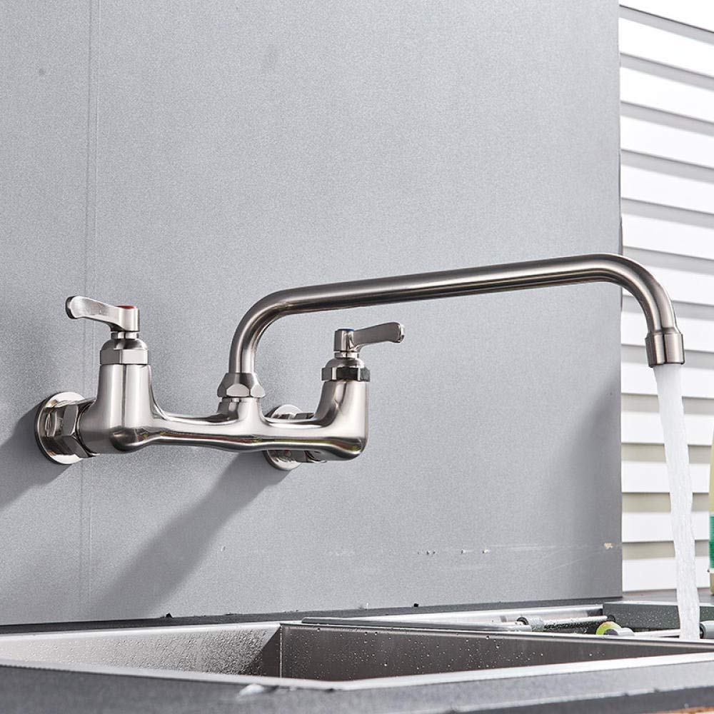 Stainless Steel Kitchen Faucet - Chrome/Brushed Nickel/Black Finish, 360° Swivel Spout, Hot & Cold Water Mixer Tap with Wall Mount for Modern Sink - Perfect for Home Kitchen, Restaurant, and Commercial Use