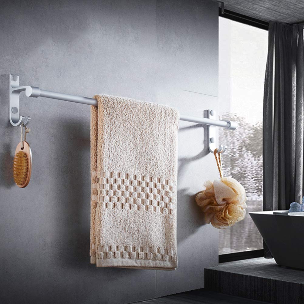 Stainless Steel Wall Mounted Towel Rack with Hooks - 48cm Bathroom Towel Bar & Shower Sponge Holder - Perfect for Bathroom, Spa, and Laundry Room Organization