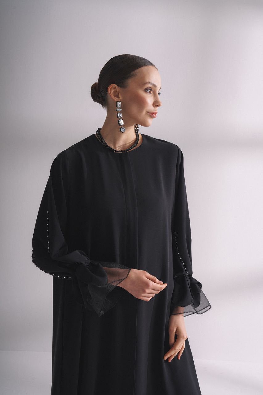 Elegant Marah Zip Front Abaya with Embroidered Cuffs - Modest Islamic Dress for Women, Perfect for Prayer, Eid Celebrations & Special Occasions