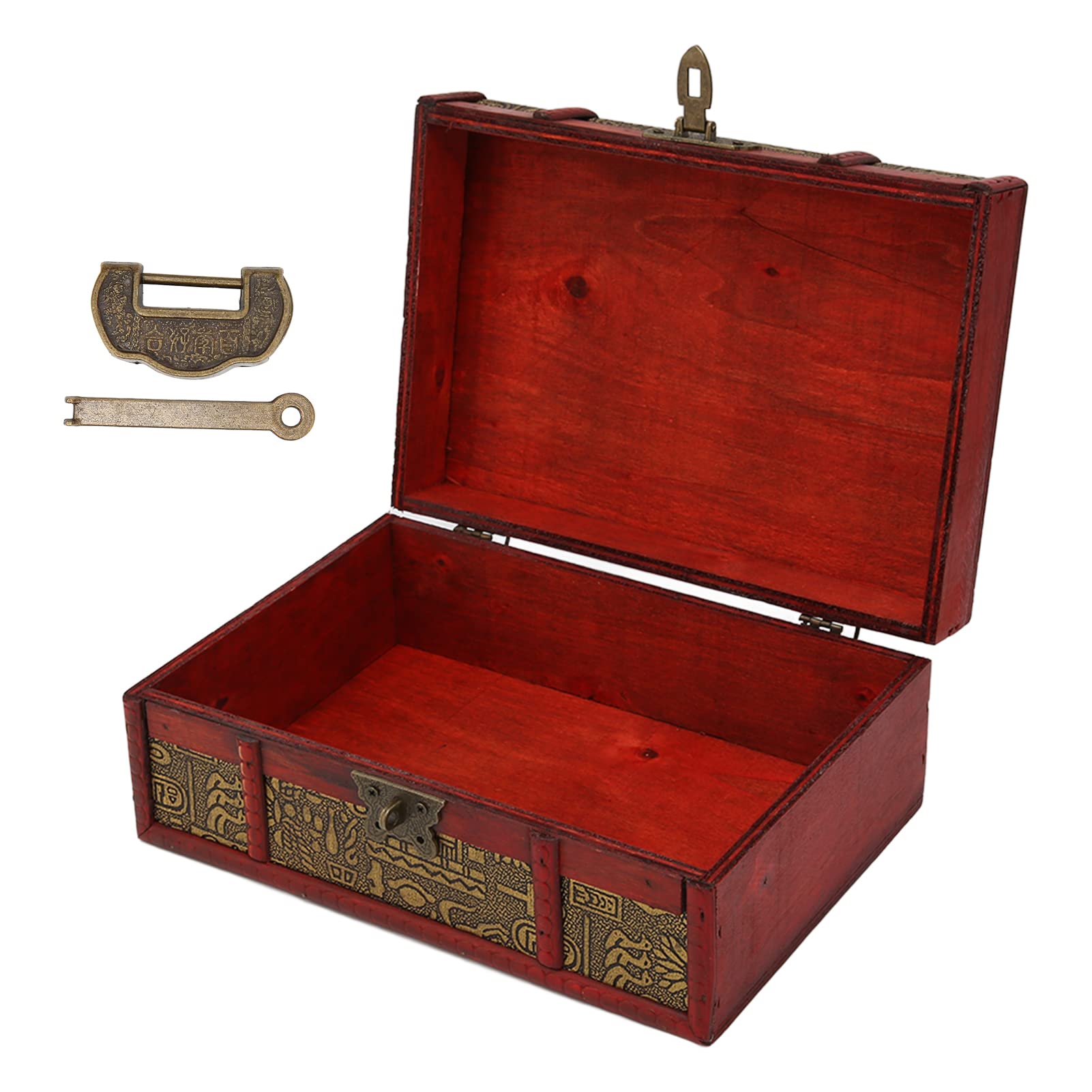 Vintage Wooden Jewelry Box with Lock & Key - Elegant Storage Box for Necklace, Rings & Books - Durable & Decorative Jewelry Organizer for Women - Perfect for Home, Office & Travel (Color: Default)