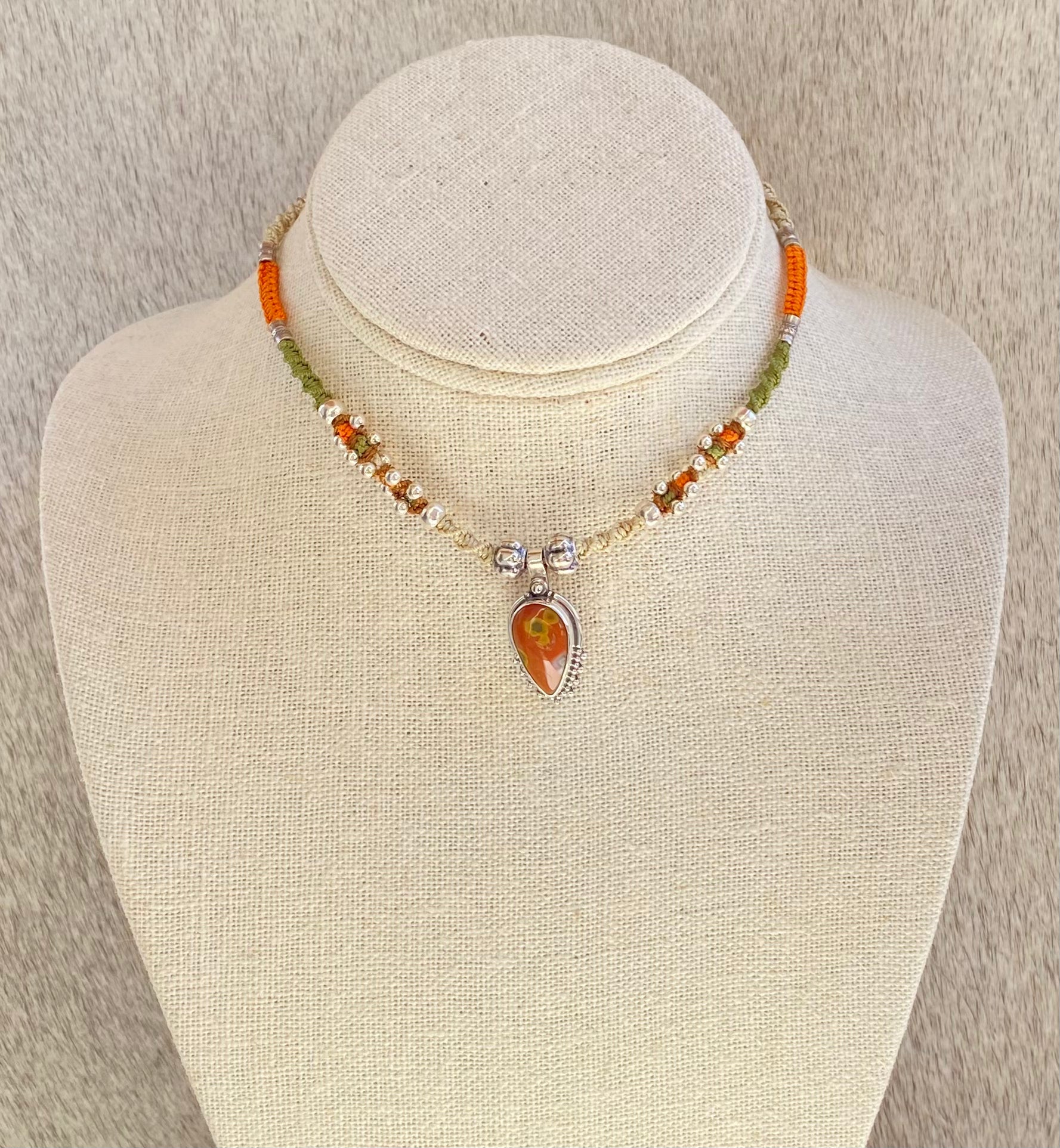Handmade Macramé Joy Necklace with Orange Jasper Stone - Boho Chic Jewelry for Women, Spiritual Healing & Everyday Wear