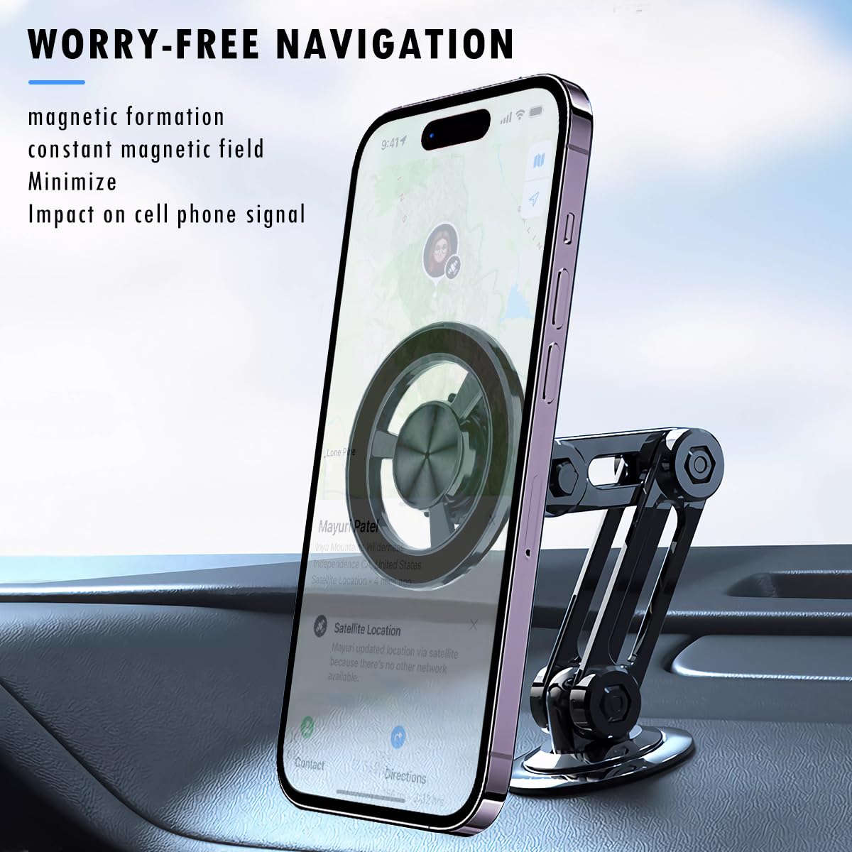Jemey Universal 360° Pro Magnetic Car Phone Holder - 2025 New Hands-Free Auto Mount with Metal Ring, Adjustable Phone Stand for iPhone, Samsung, All Smartphones - Perfect for Driving, GPS Navigation & Road Trips
