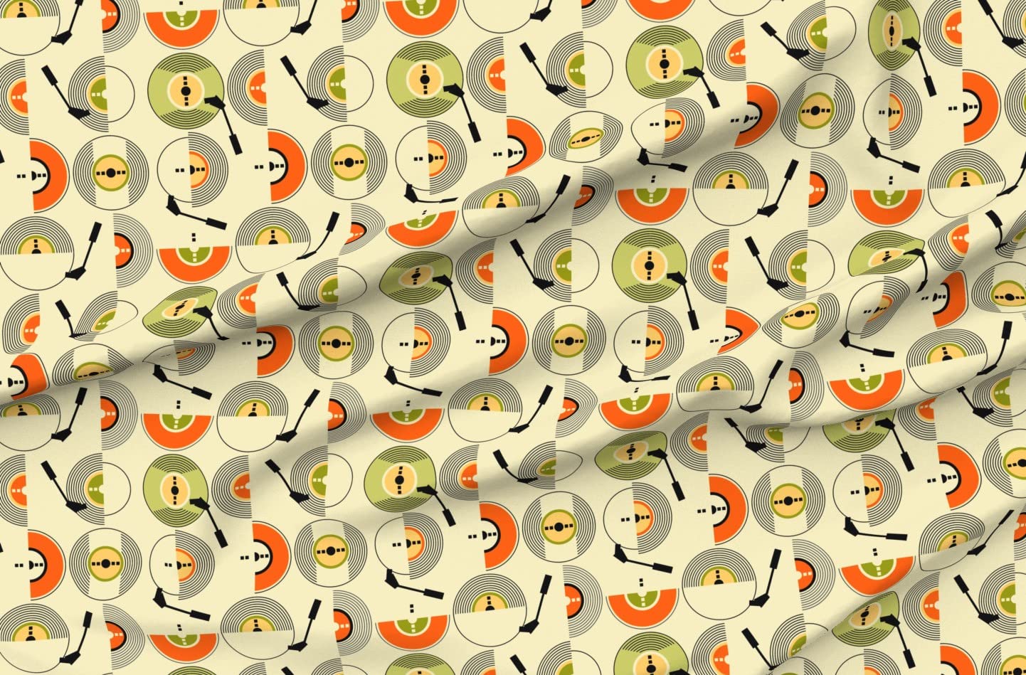 Nostalgic Beige Retro Geometric 80s Music Print Minky Fabric by The Yard - Soft Plush Material for Sewing Baby Blankets, Quilt Backing & DIY Crafts | Perfect for Nursery Decor, Throw Pillows & Cozy Home Textiles