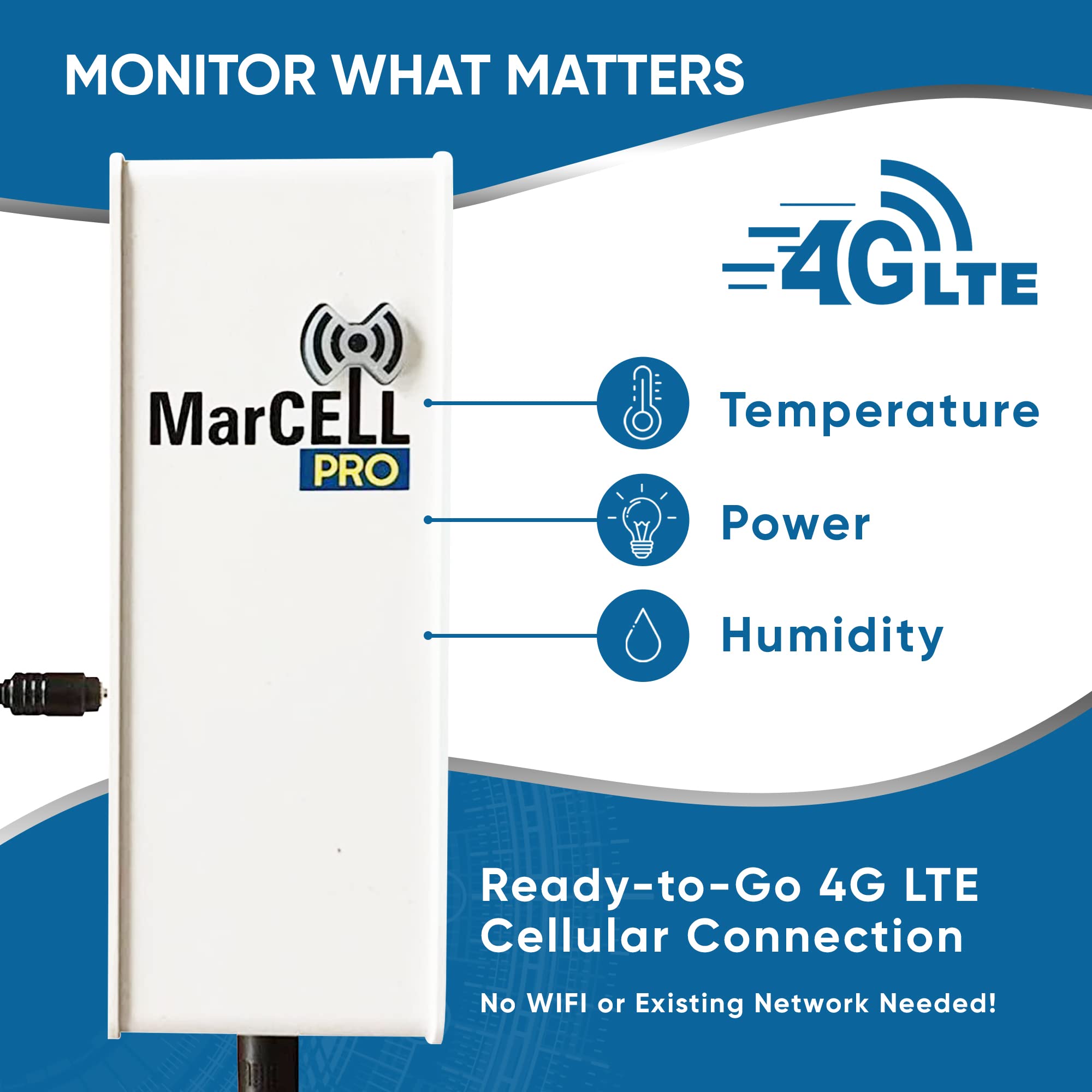 MarCELL PRO - Professional Remote Temperature & Humidity Monitor with Power Monitoring - No WiFi Required (Verizon Network) - Real-Time Phone Call Alerts - Ideal for RV, Server Room, Freezer, Home & Office Use - Made in USA