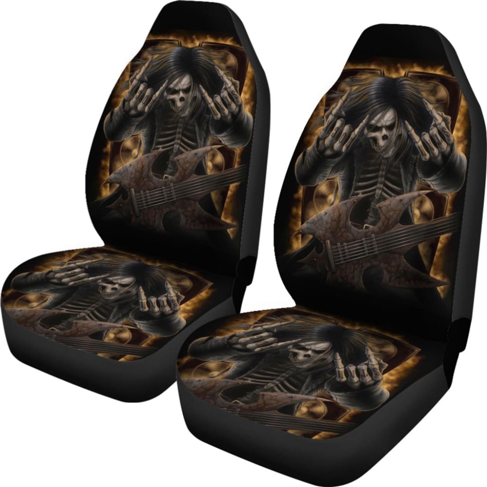 2 Pcs Floral Sugar Skull Day of The Dead Car Seat Covers - Mexican Style Skull Print Universal Fit for Cars, Trucks & SUVs - Perfect for Halloween, Dia de Los Muertos Decor & Themed Parties