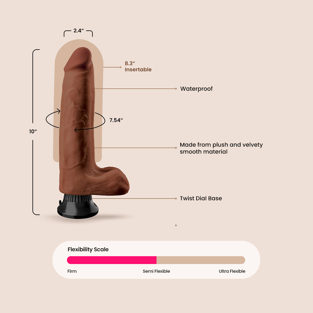 Real Feel Deluxe No. 10 - 10 Inch Realistic Vibrating Dildo with Strong Suction Cup Base | Waterproof & Body-Safe Silicone | Perfect for Solo Play, Couples & Shower Use