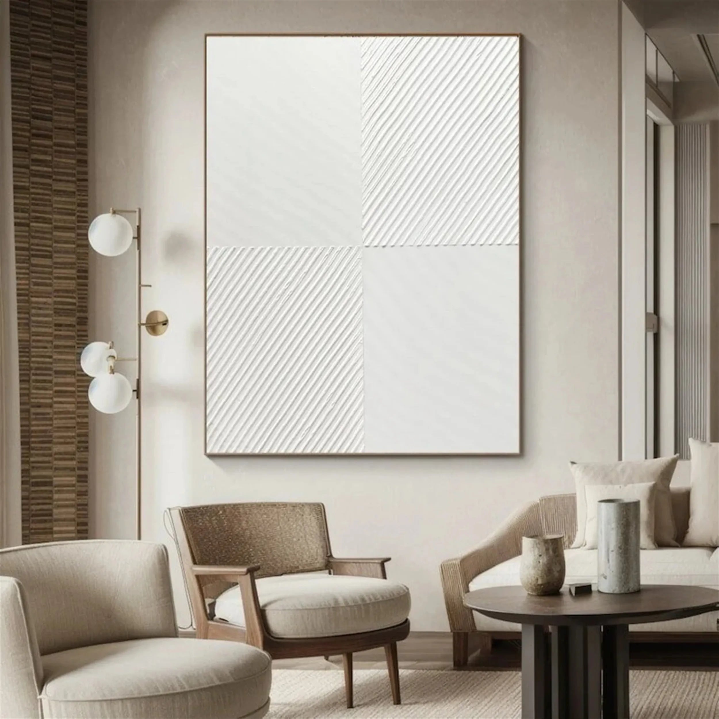 White Minimalist Textured Painting Canvas - Modern Abstract Wall Art for Living Room, Bedroom & Office Decor | Premium Quality Artist Canvas #MM201