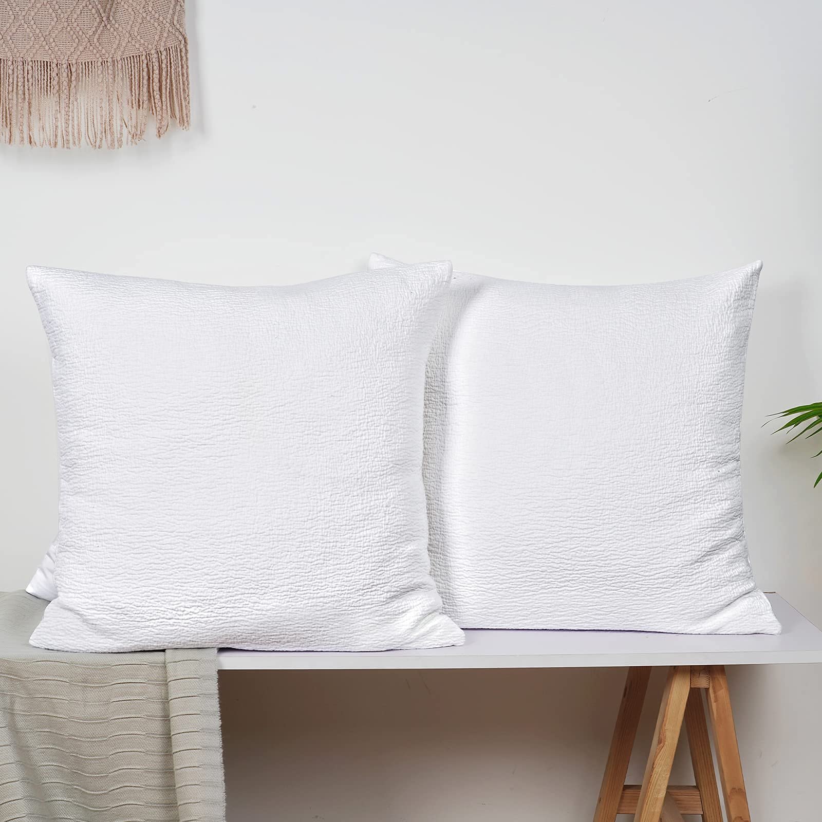 PHF 100% Cotton Jacquard Euro Sham Pillow Covers 26x26 Inches - 2 Pack White Decorative Throw Pillow Cases for Sofa, Couch & Bed - Luxury Home Decor for Living Room, Bedroom & Guest Room