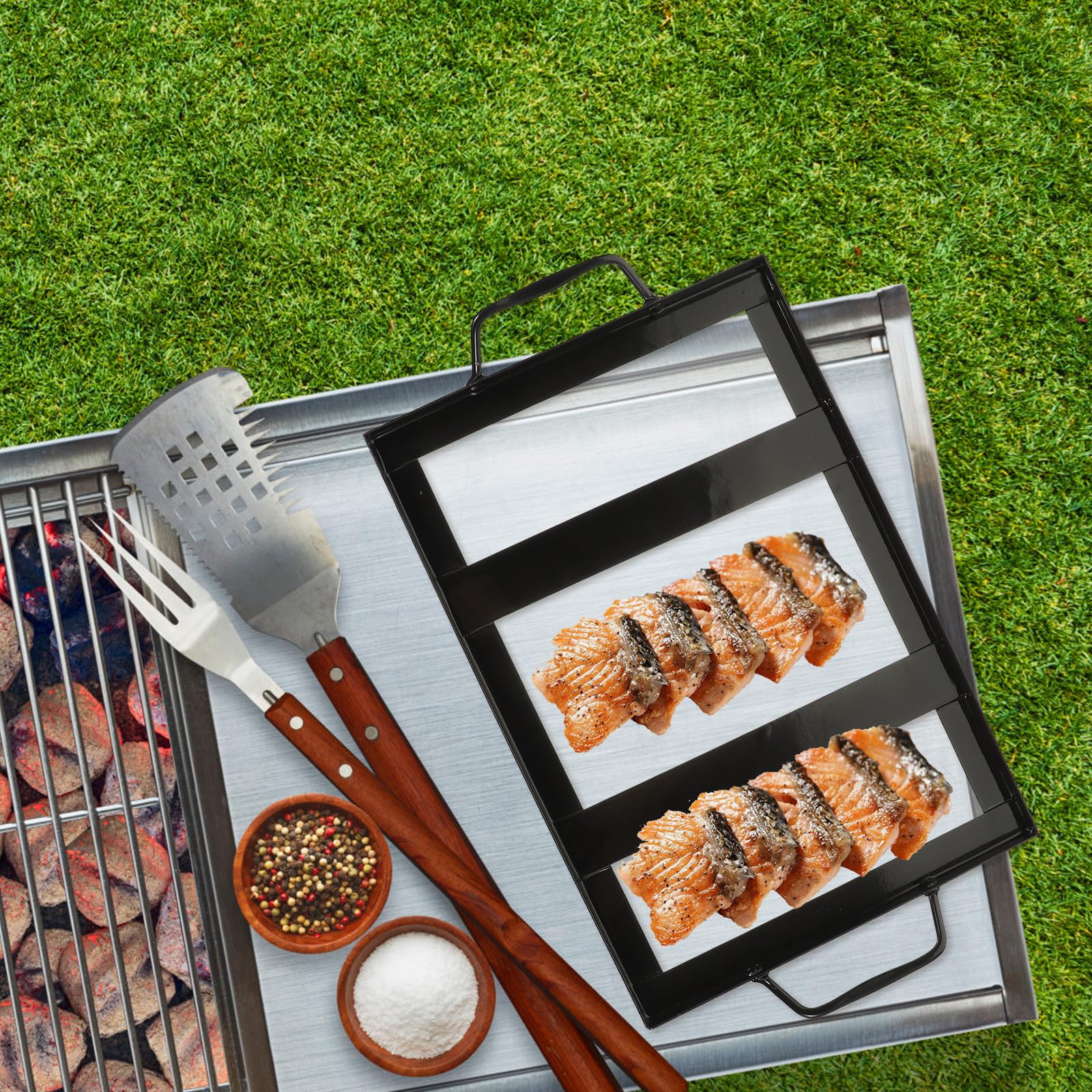 YARNOW 8x12 Himalayan Salt Block Holder - Durable Metal Salt Plate Stand for Cooking, Serving & Charcuterie Boards - Perfect for Grilling, Baking & Food Presentation