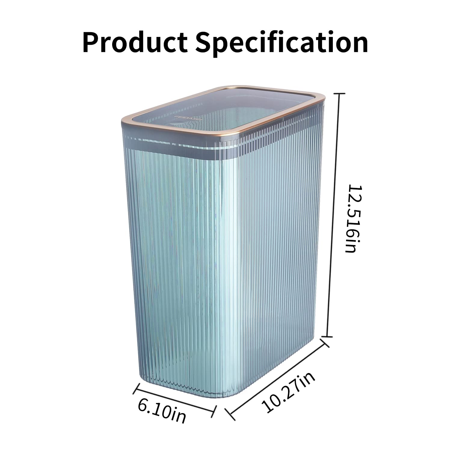 Clear Plastic Trash Can with Press-Top Lid - 2.6 Gallon Slim Waste Basket for Bathroom, Bedroom, Office & Kitchen - 10L Transparent Garbage Bin for Home Use - Perfect for Small Spaces & Easy Disposal (Blue)