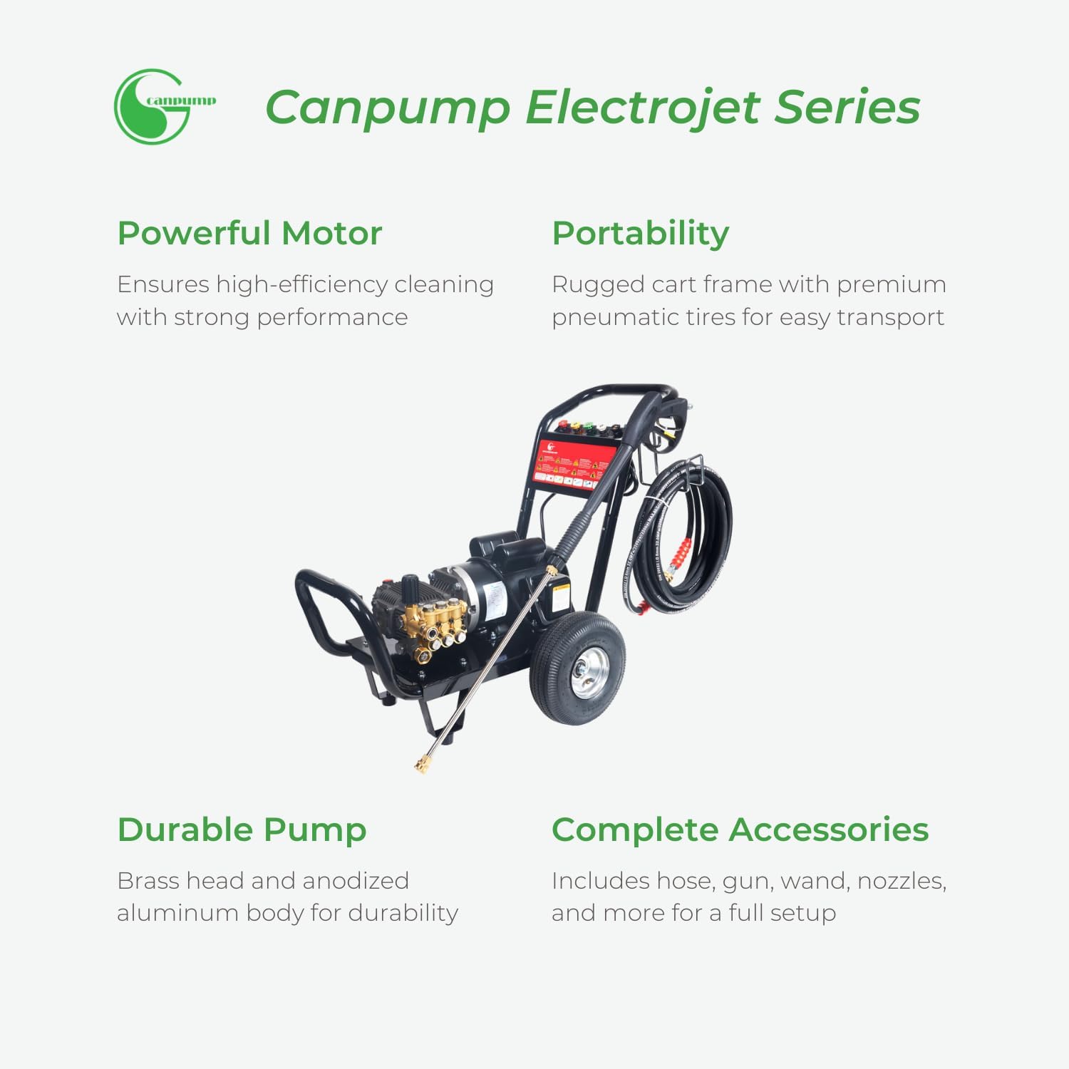 Canpump CR3000 Electric Pressure Washer 1500 PSI 2.2 GPM 2 HP 120V with Total Stop System - Ideal for Home Cleaning, Car Washing, and Outdoor Surfaces