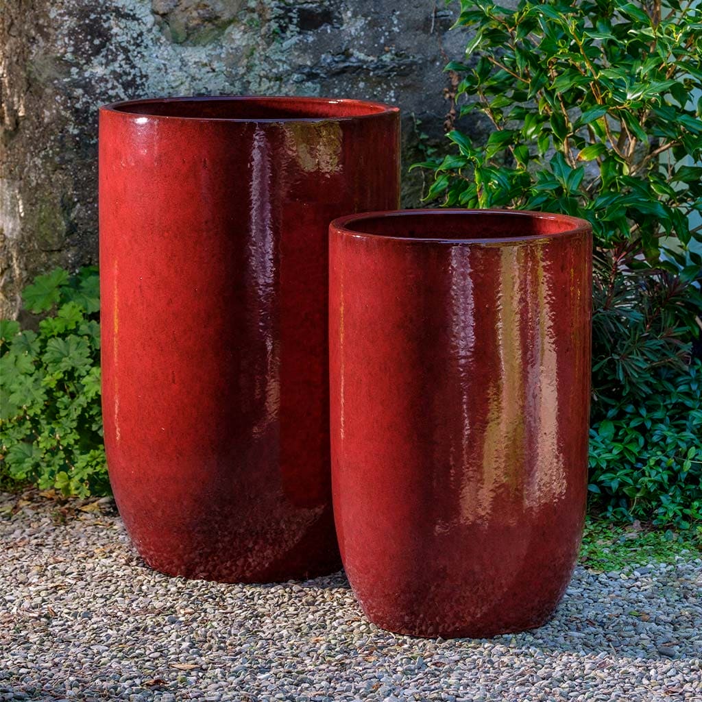 Cole Planter Set of 2 in Tropic Red - Modern Outdoor Flower Pots for Patio, Garden & Home Decor - Durable Resin Planters by Campania International