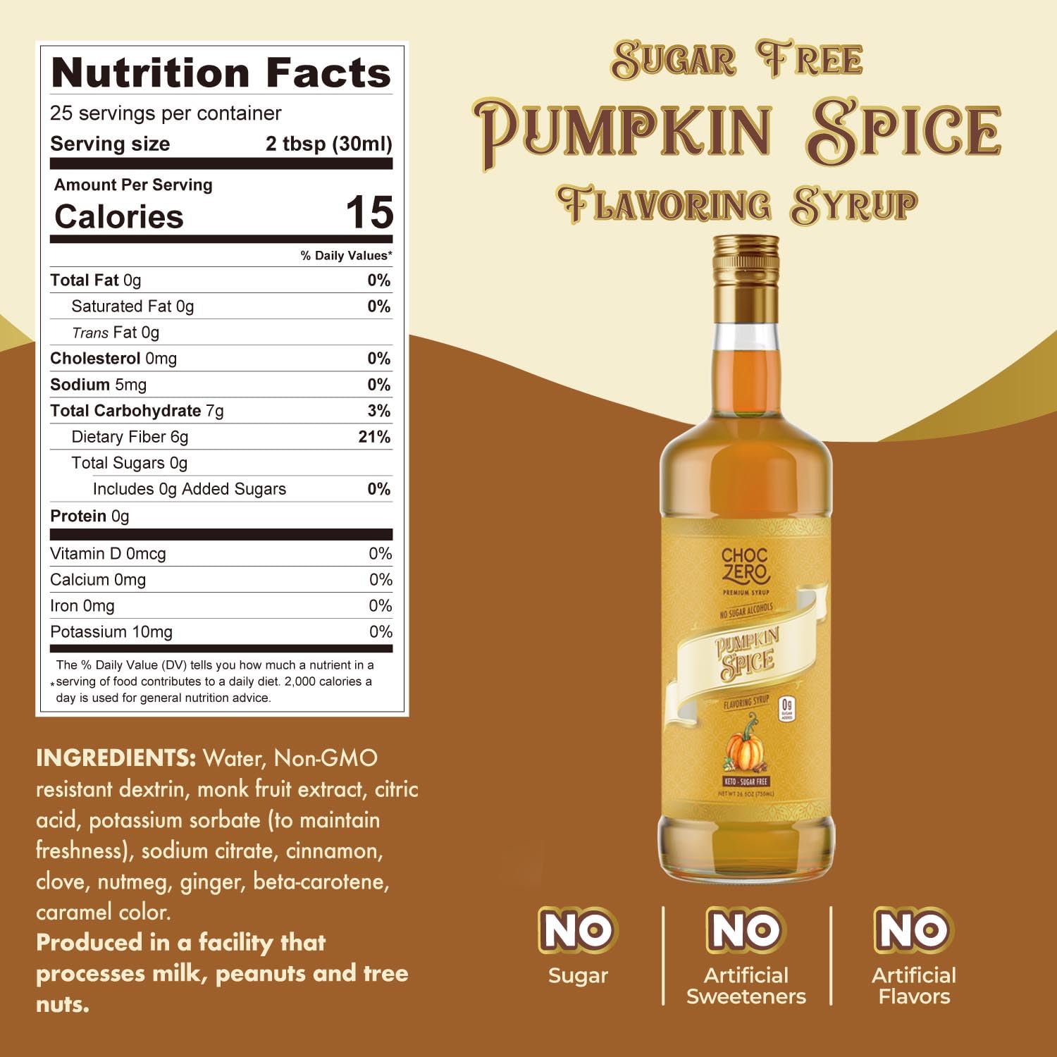 Sugar Free Pumpkin Spice Coffee Syrup by ChocZero - All Natural, Gluten Free Simple Syrup for Chai Latte, Protein Shakes & Baking - 25.4oz Bottle (Pack of 1) - Perfect for Fall Drinks, Desserts & Healthy Lifestyle