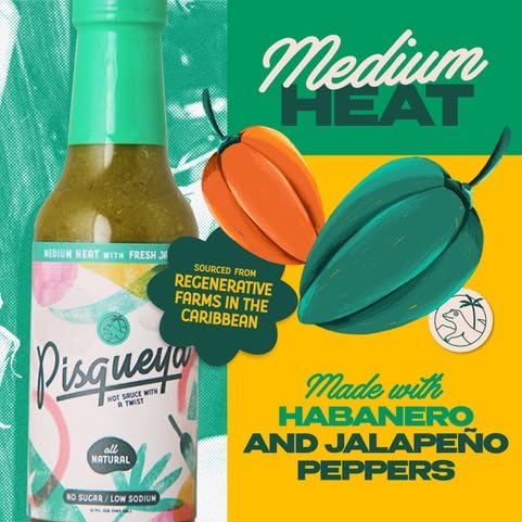 PISQUEYA Medium Heat Jalapeño Hot Sauce - Gourmet Vegan, Sugar-Free, Gluten-Free, Low Sodium Hot Sauce - 5 oz Bottle - Perfect for Tacos, Wings & Bloody Marys