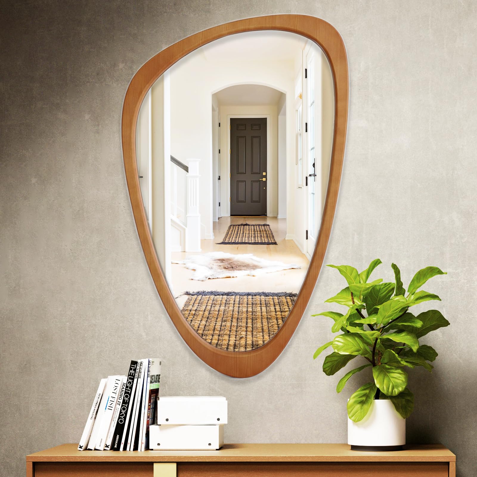 19.5x30.5 Inch Asymmetrical Wood Framed Wall Mirror - Unique Irregular Shaped Decorative Mirror for Bathroom, Living Room, Bedroom & Entryway - Perfect for Modern Home Decor and Vanity Areas