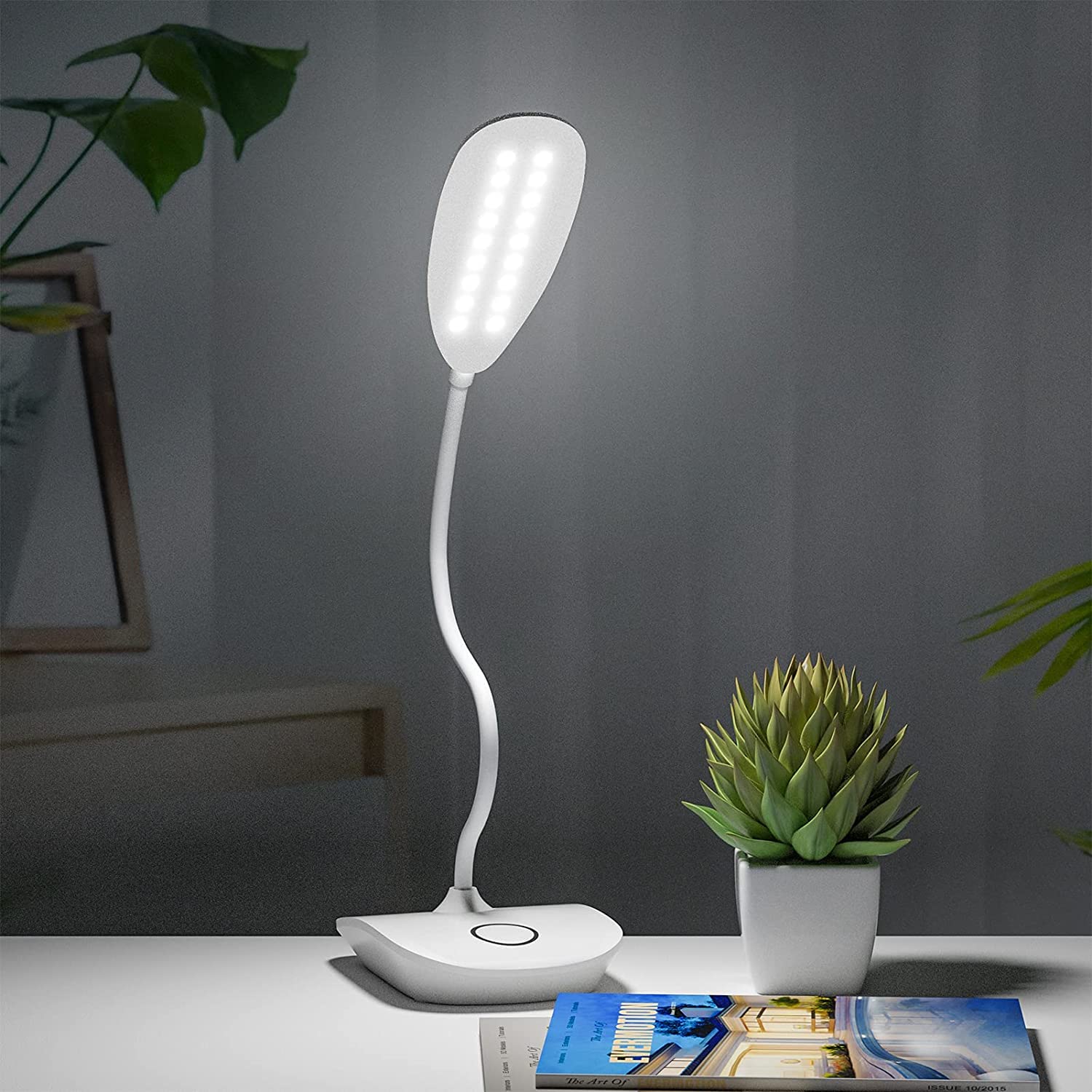 DEEPLITE Battery Powered LED Desk Lamp - 3 Lighting Modes & Stepless Dimming, 5W Touch Control Eye-Caring Table Light with Flexible Gooseneck | Portable Reading Light for Study, Office, Dorm, Bedroom & Nighttime Reading