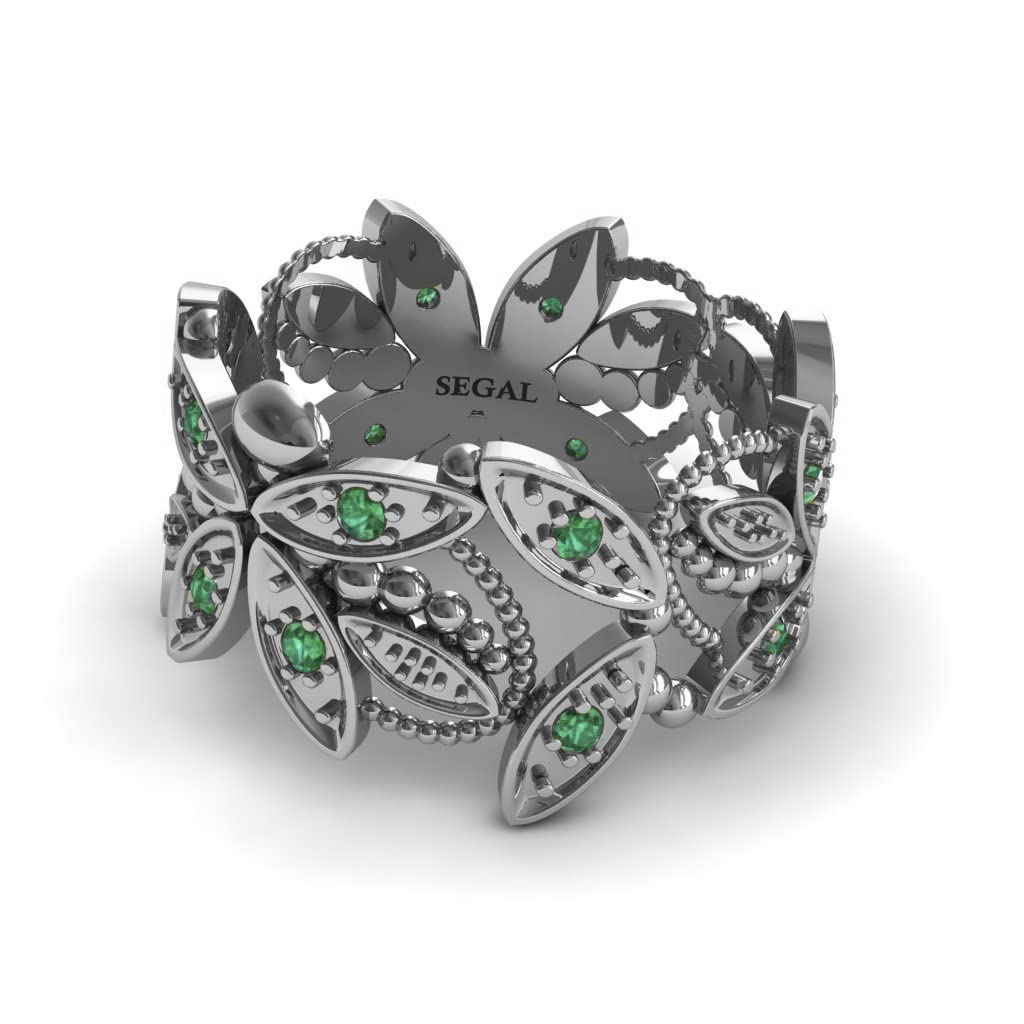 14K White Gold Vintage Victorian Butterfly Filigree Ring with Green Emerald - Elegant Anniversary Gift for Her, Perfect for Weddings, Engagements & Special Occasions