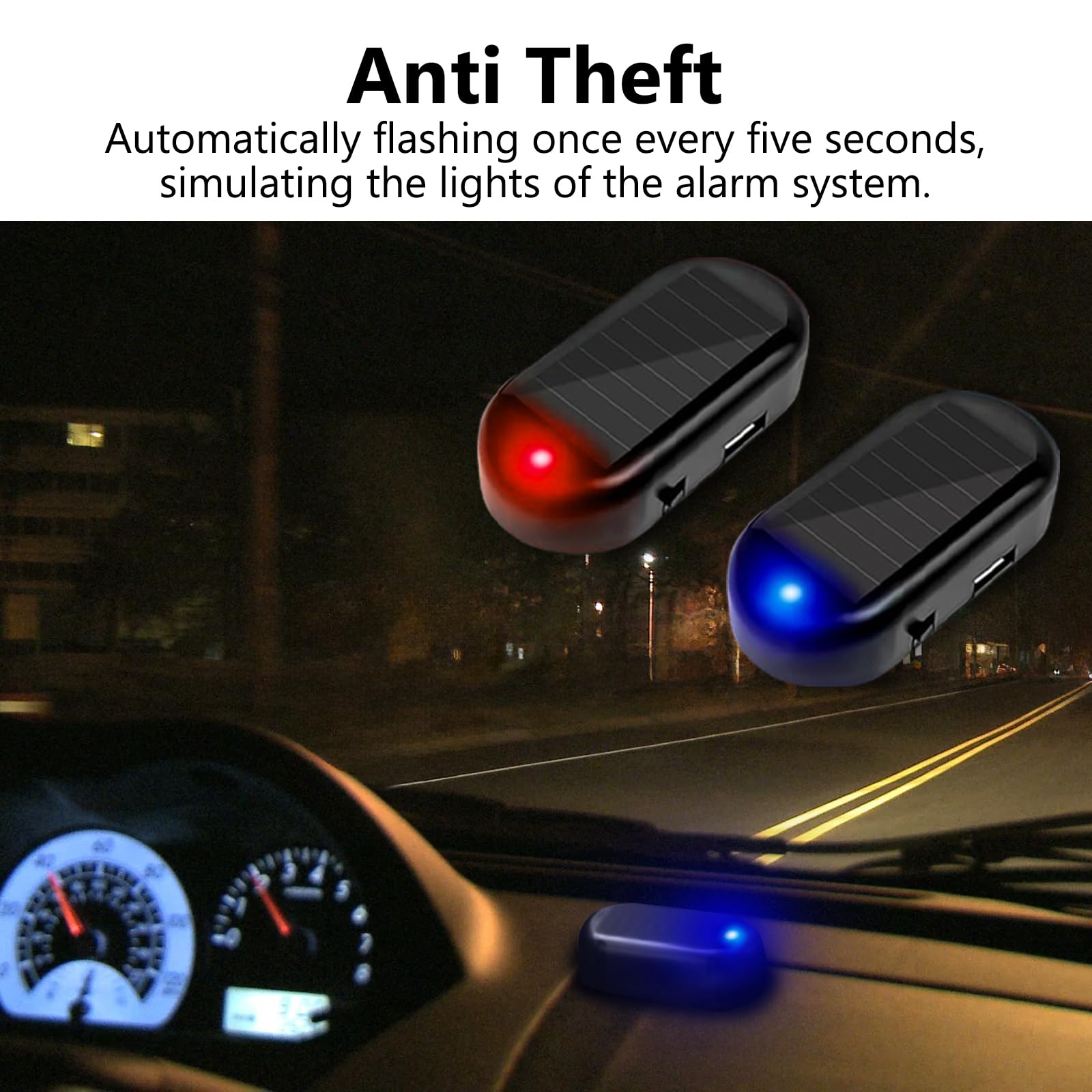 Solar Powered Fake Car Alarm LED Light - Red & Blue Anti-Theft Dummy Security Light with USB Charger Port for Vehicle Protection | Perfect for Parking Lots, Garages & High-Crime Areas