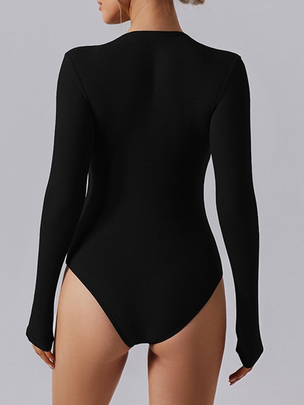 ZASUWA Women's Sexy Ribbed Zipper Bodysuit - Stretchy Lingerie for Date Night & Boudoir Photography