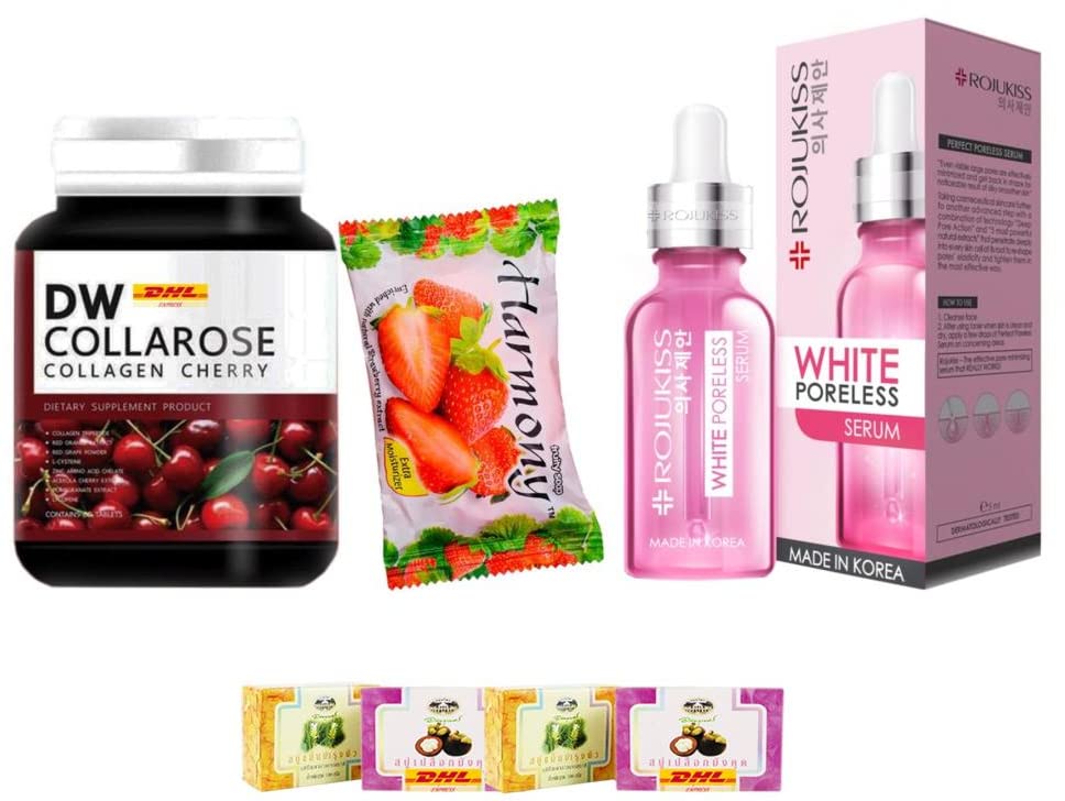 Premium Z-6268 DW Collarose Collagen Tripeptide Cherry Serum 18ml - Anti-Aging, Pore Minimizing & Brightening Face Treatment | Perfect for Night Routine & Travel Skincare | Free Tomato Facial Mask Included