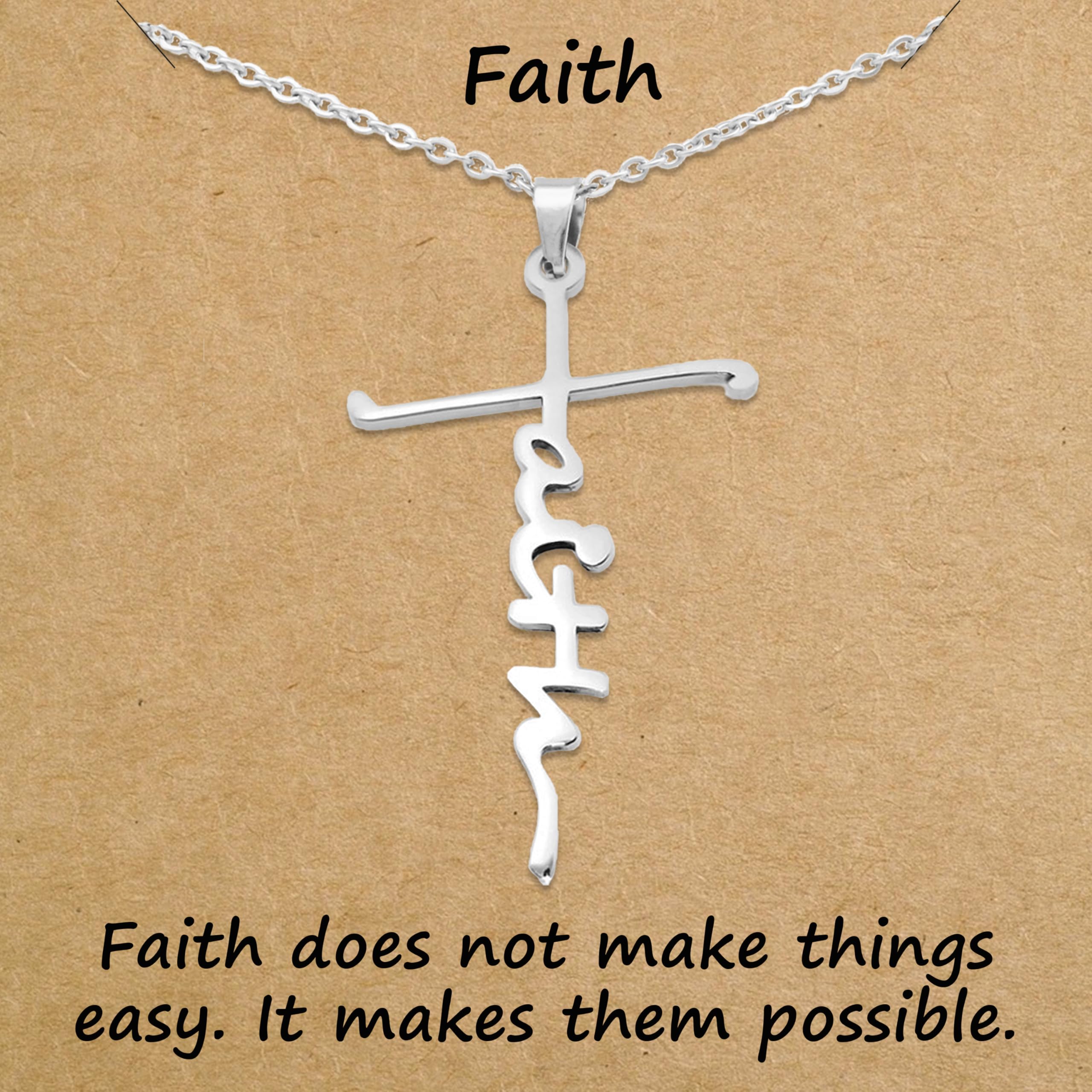 Faith Cross Necklace for Women & Teens - Stainless Steel Religious Jewelry - First Communion Gifts, Baptism Gifts, Christian Gifts, Spiritual Birthday Presents - Perfect for Easter Basket Stuffers & Daily Wear
